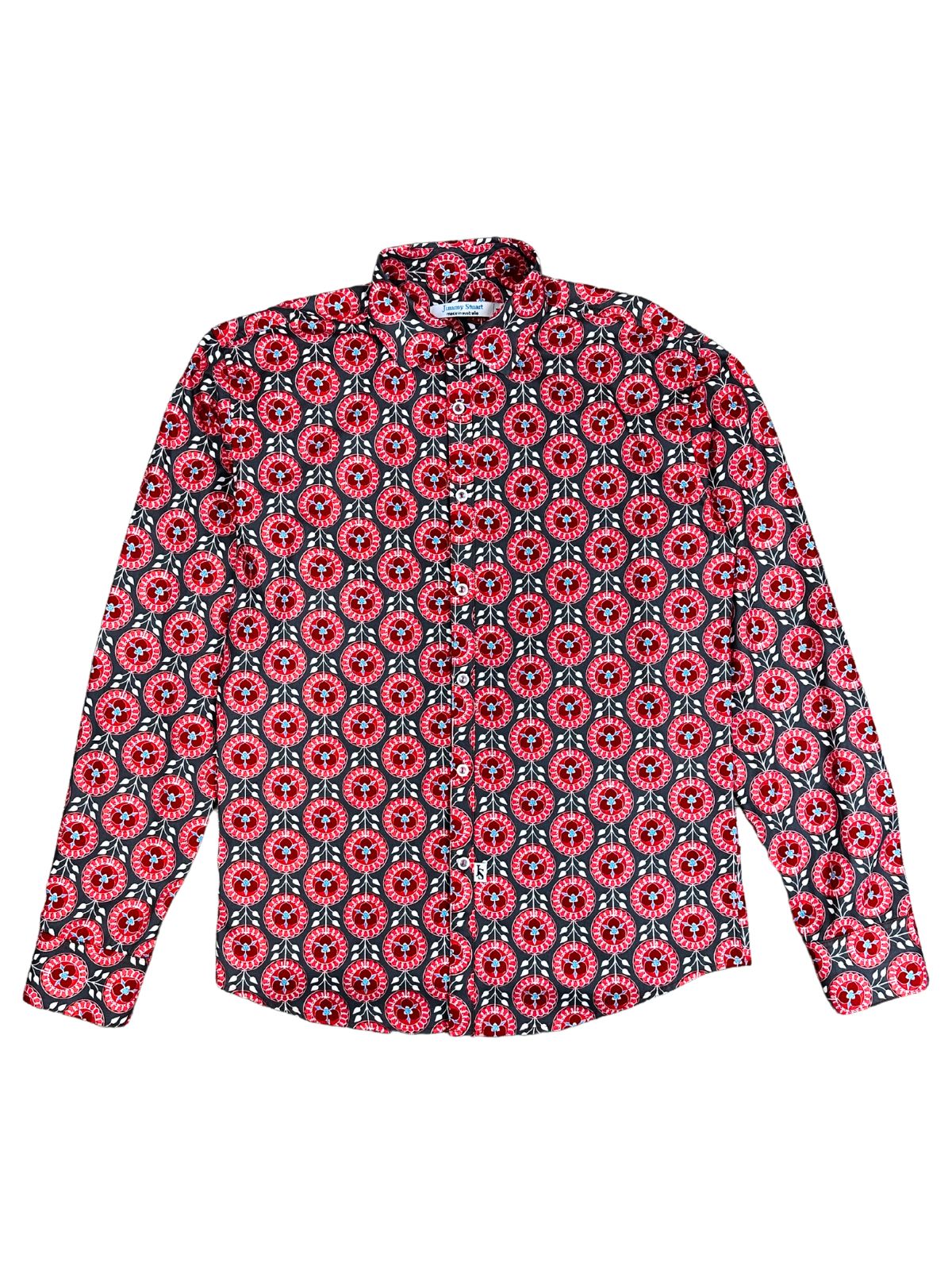 Dahlia Geometric Cotton L/S Big Mens Shirt - Red