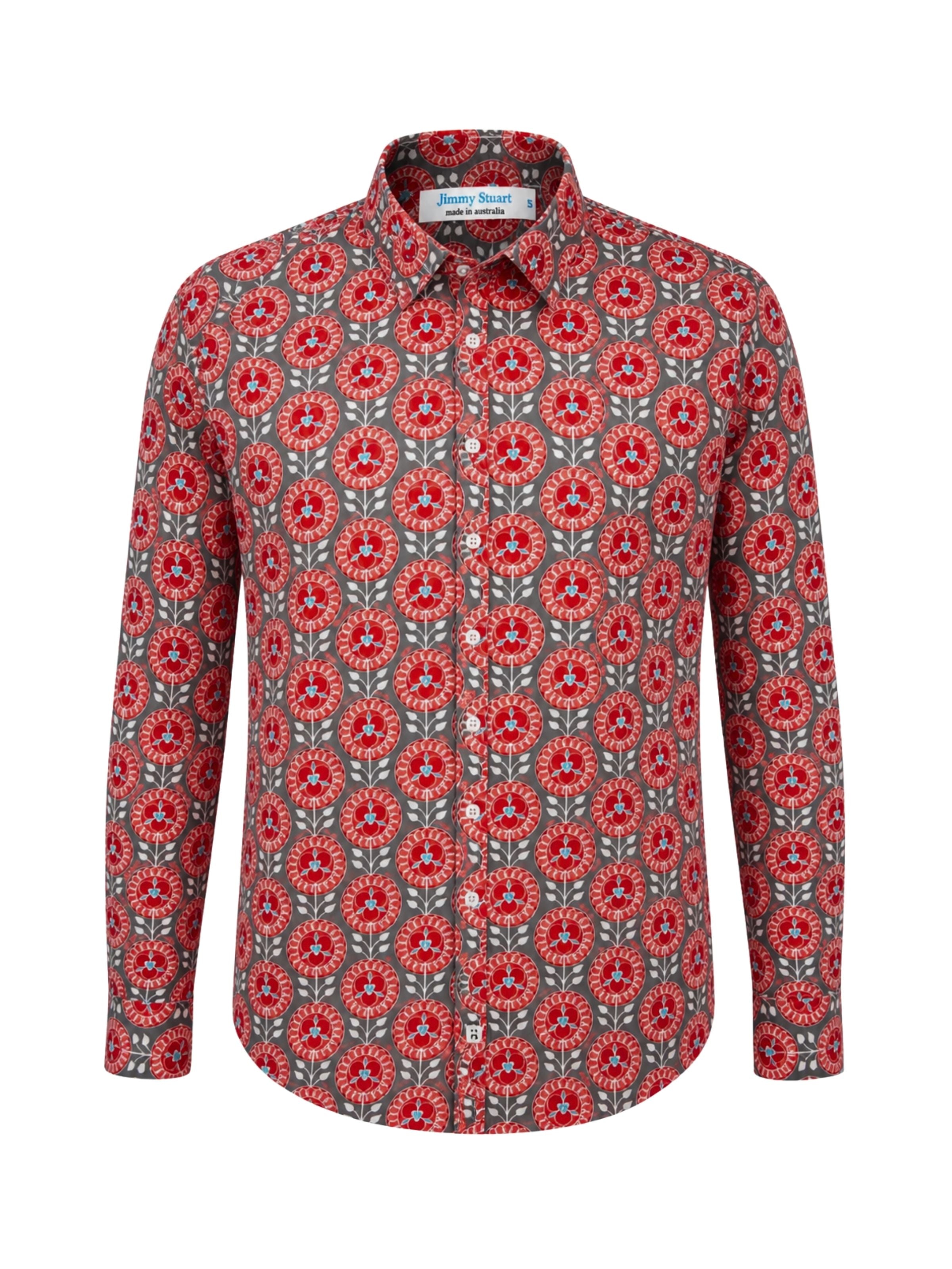 Dahlia Geometric Cotton L/S Shirt - Red