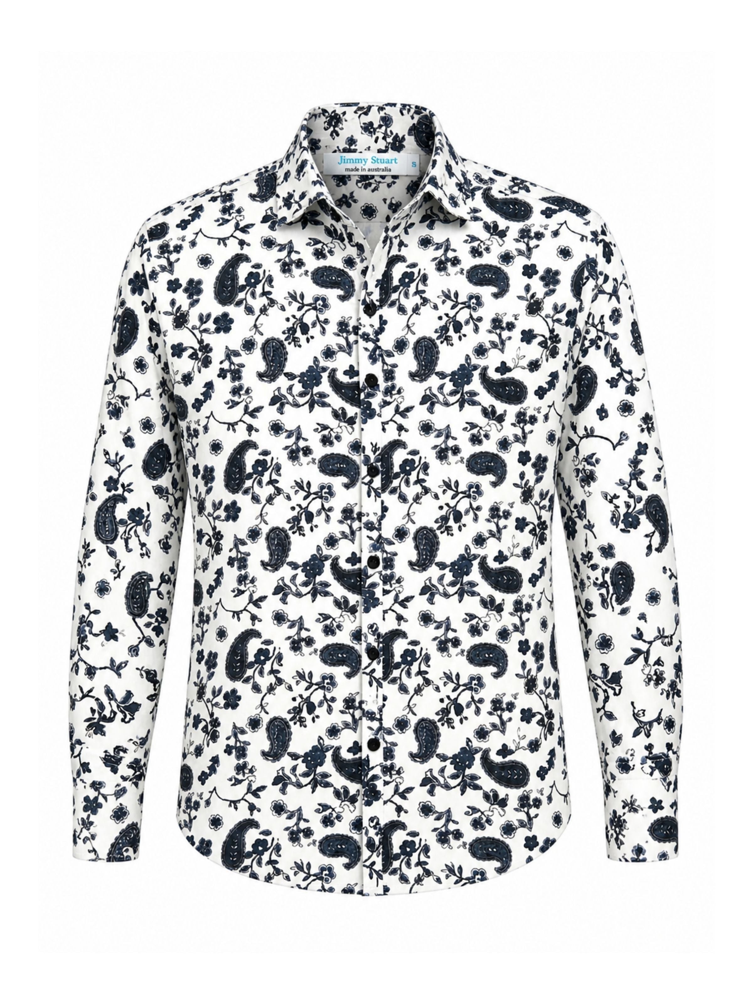 Day of the Dead Paisley Cotton L/S Shirt - White/Black
