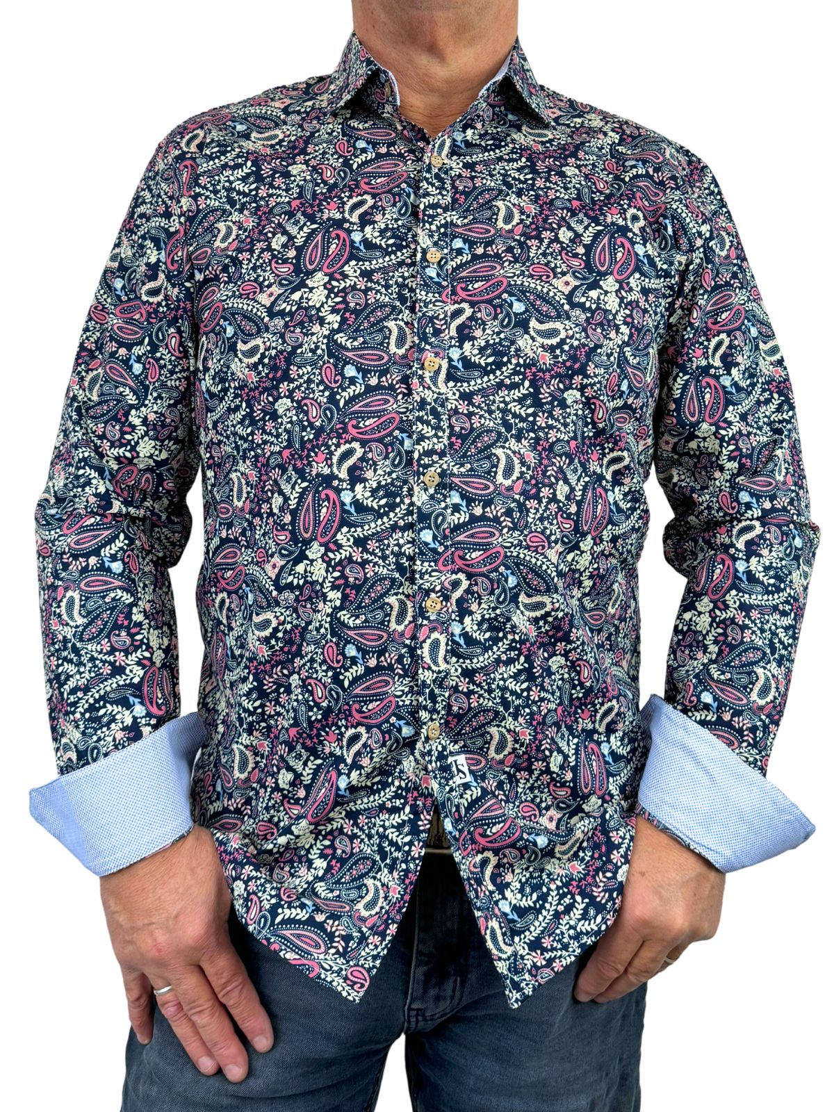 Eclipse Paisley Cotton L/S Big Mens Shirt – Navy/Pink
