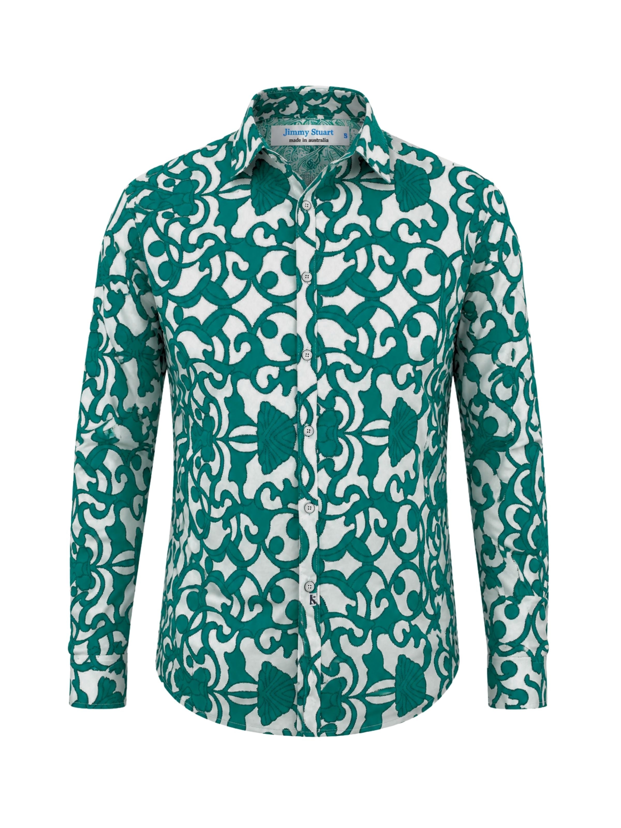 Emerald Abstract Cotton L/S Shirt - Green