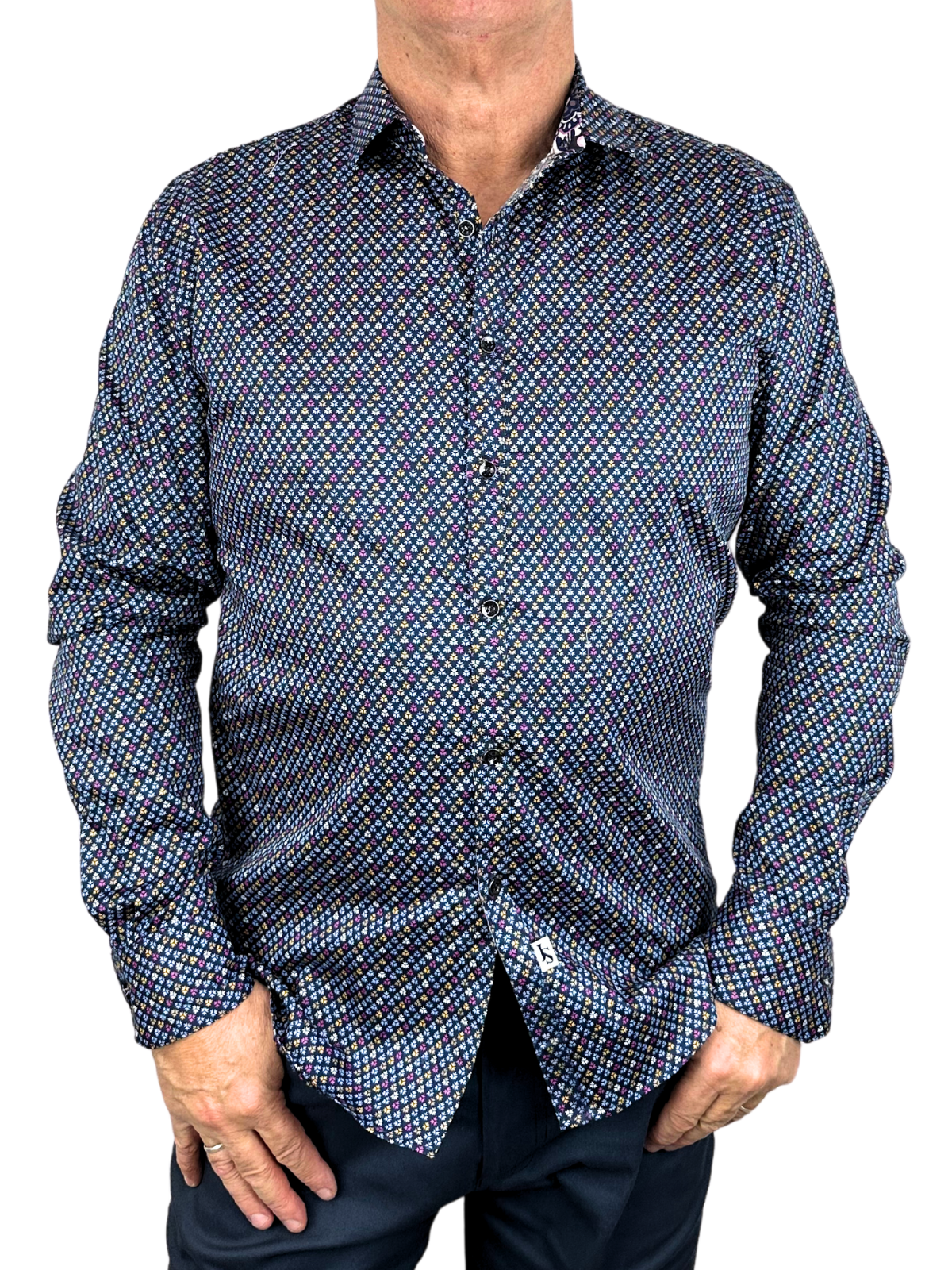 Flake Abstract Cotton L/S Shirt - Blue