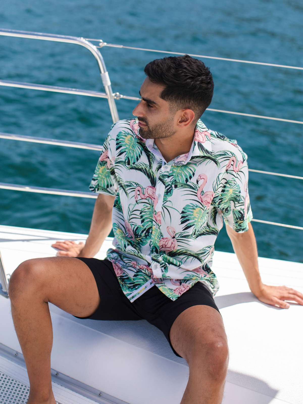 Flamingos Hawaiian Cotton/Rayon S/S Shirt - Green/Pink