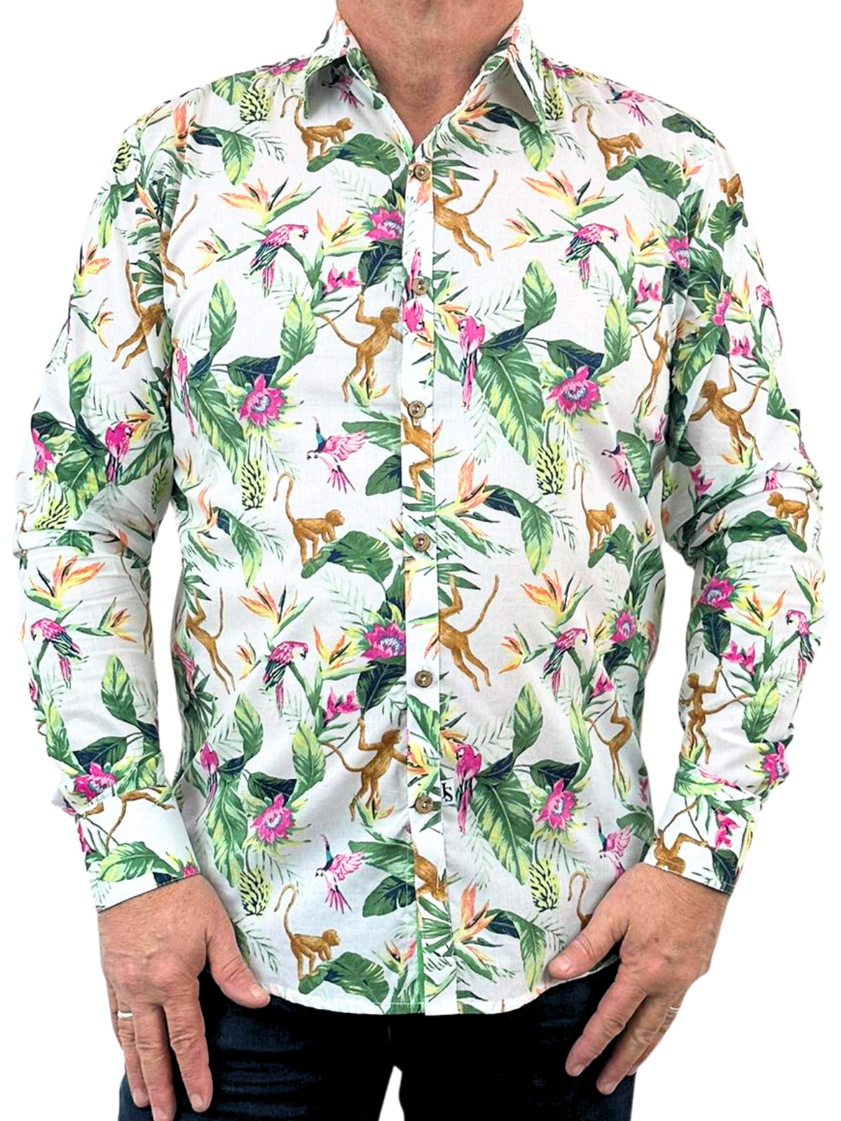 George Floral Cotton L/S Big Mens Shirt – Green