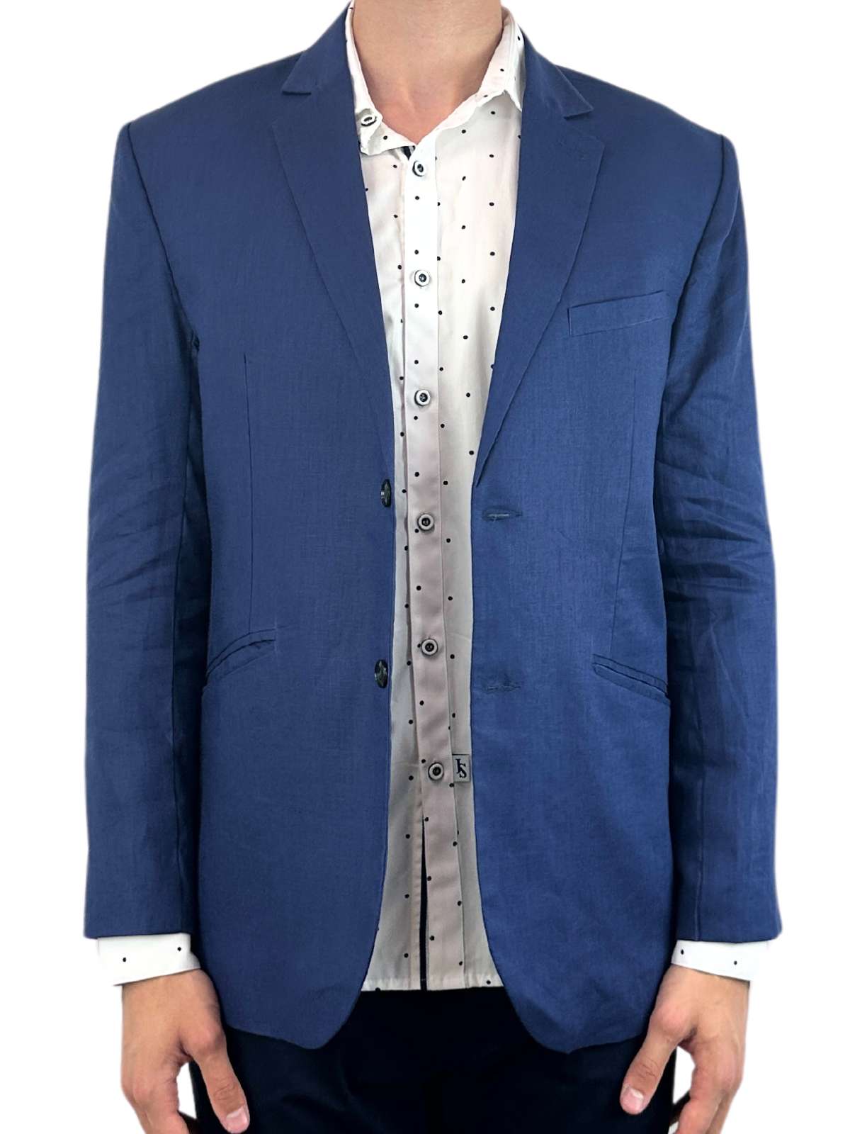 Georgia Polka Dot Cotton L/S Mens Shirt - White