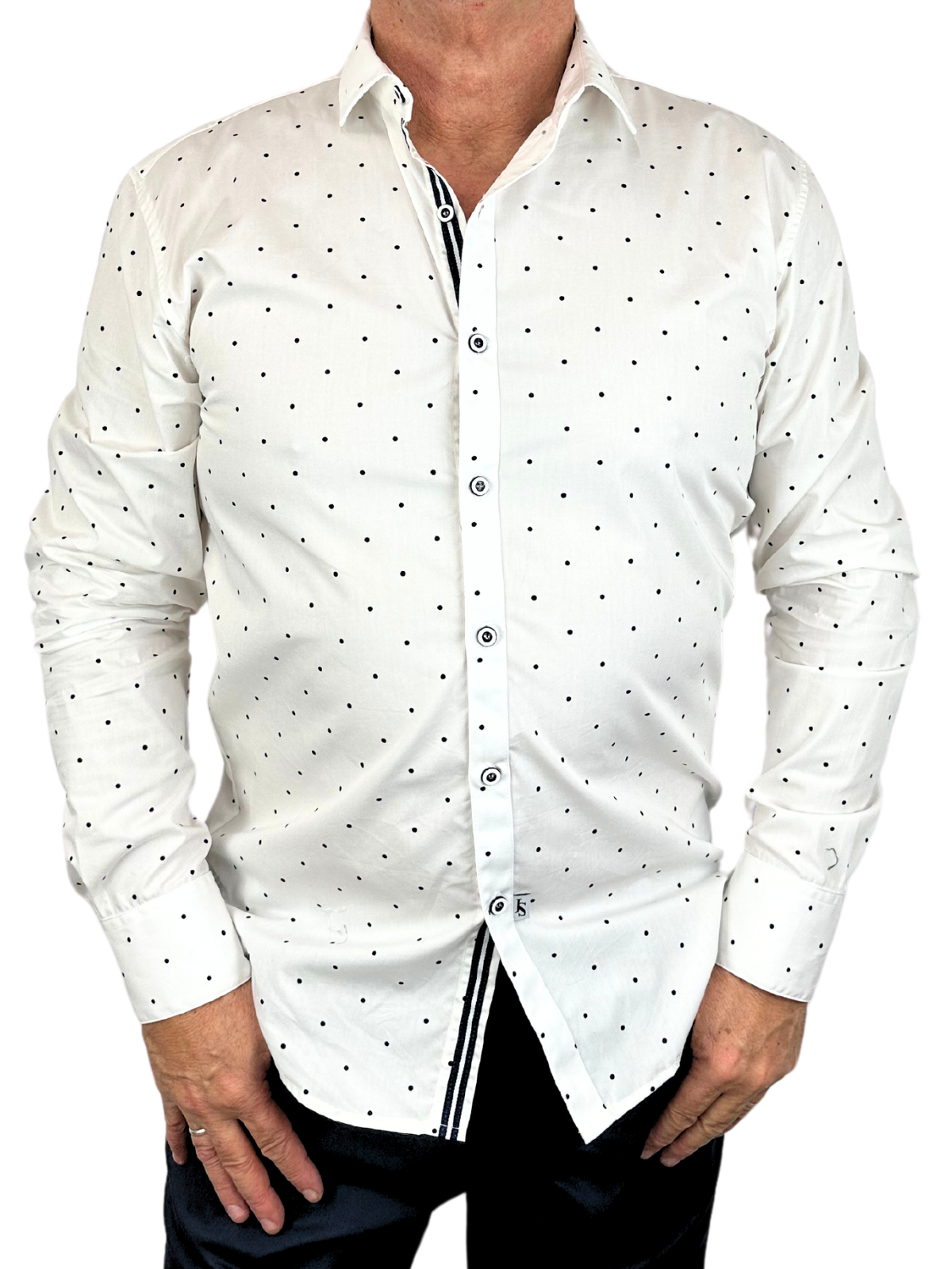 Georgia Polka Dot Cotton L/S Mens Shirt - White
