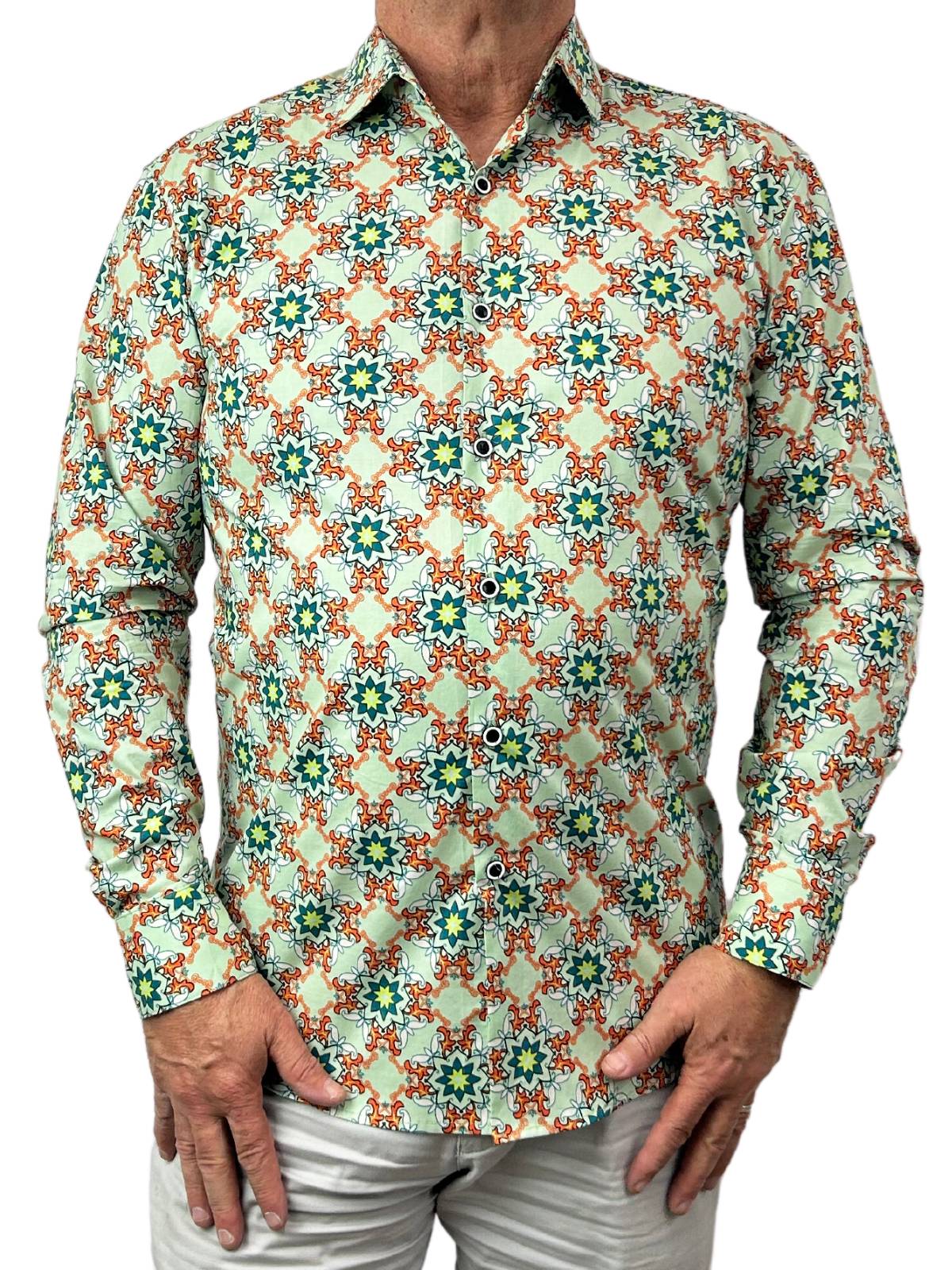 Gremlin Abstract Cotton L/S Big Mens Shirt - Green/Orange