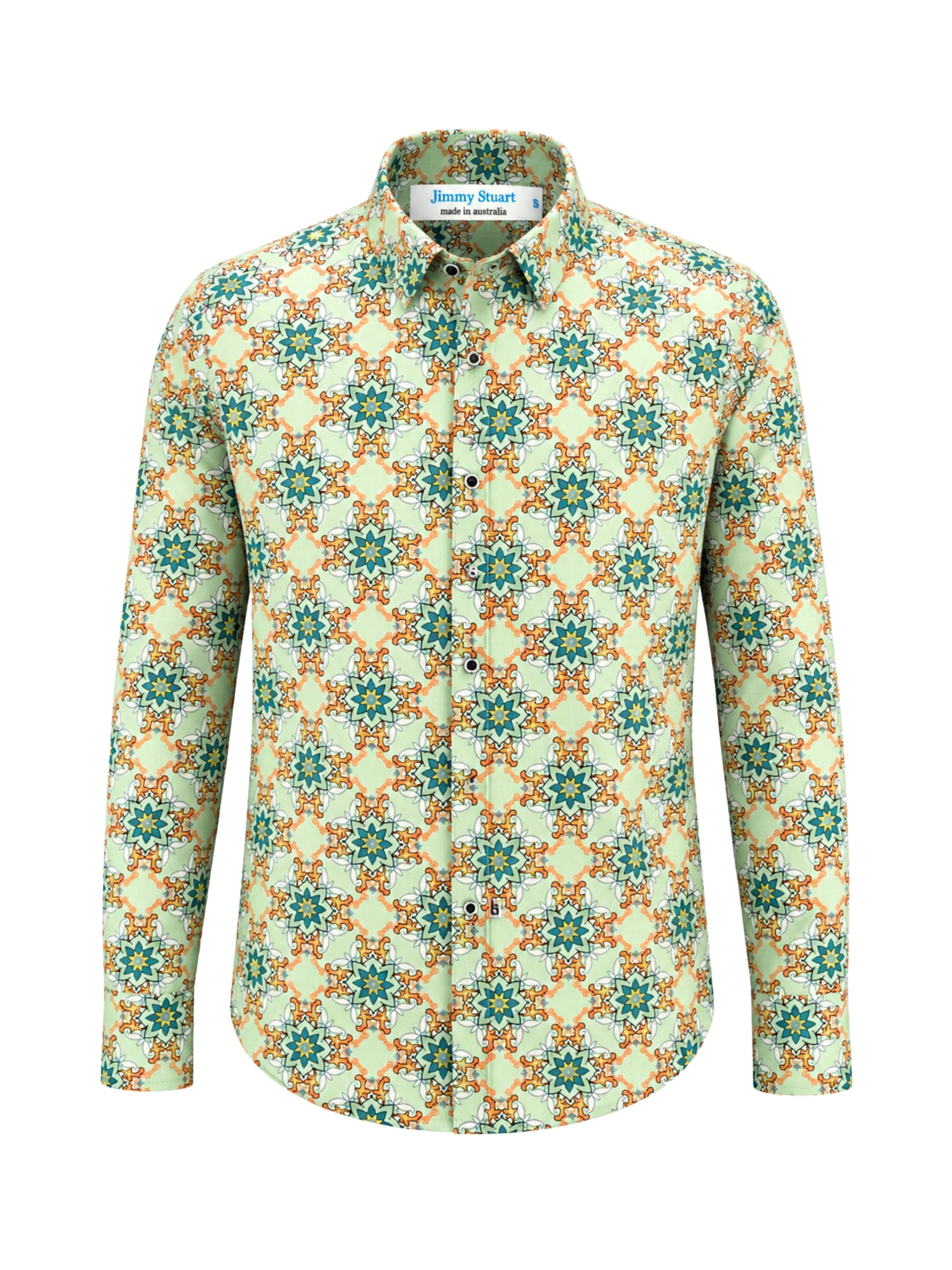 Gremlin Abstract Cotton L/S Shirt - Green/Orange