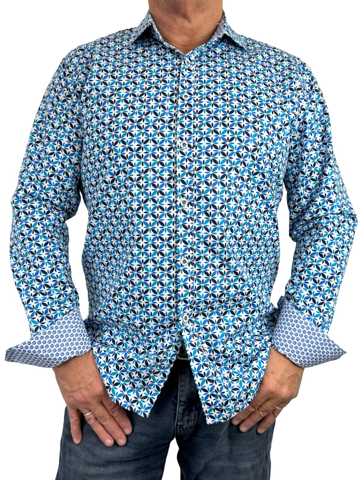 Helicopter Geometric Cotton L/S Shirt - Blue