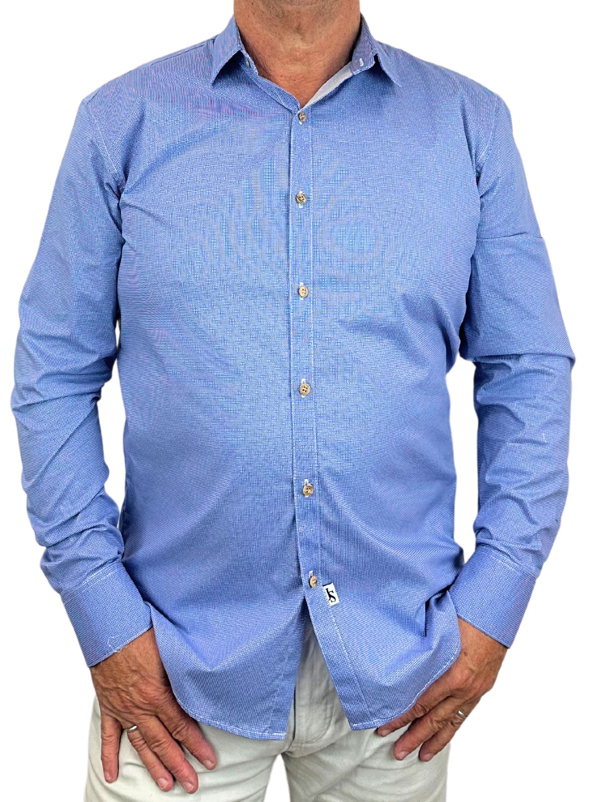 Illusion Geometric Cotton L/S Shirt - Blue