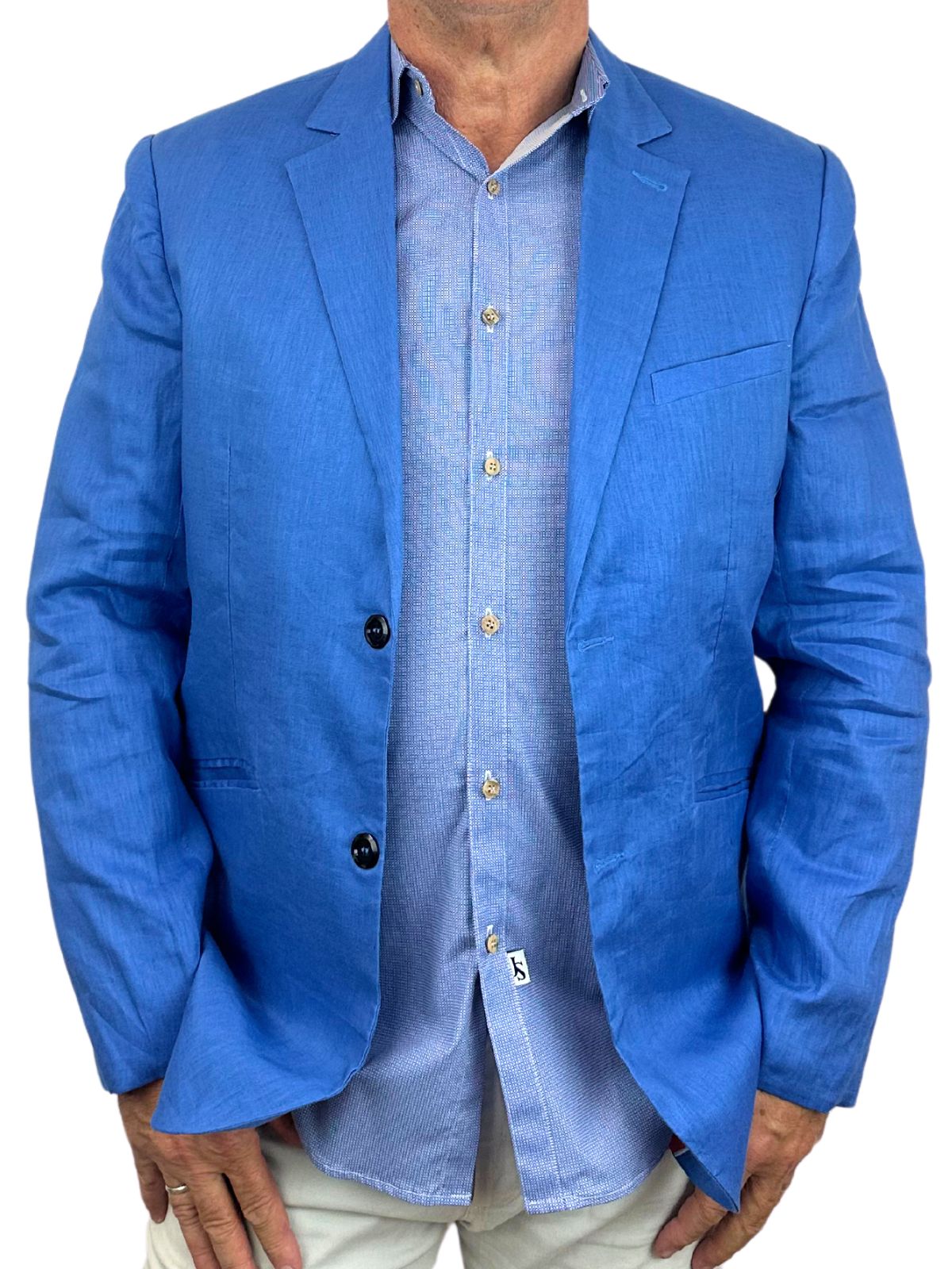 Illusion Geometric Cotton L/S Shirt - Blue