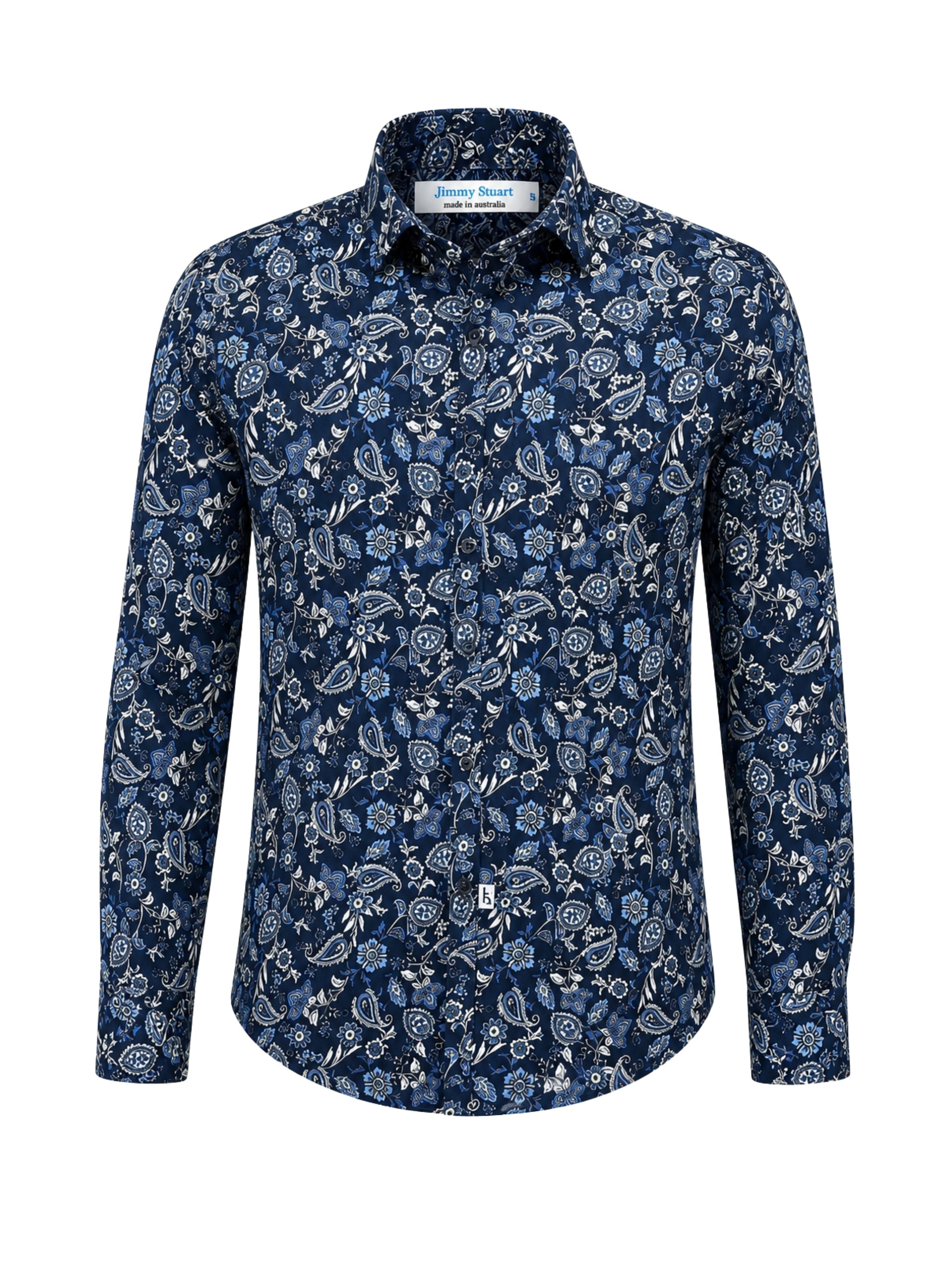 Indigo Paisley Cotton L/S Big Mens Shirt - Navy