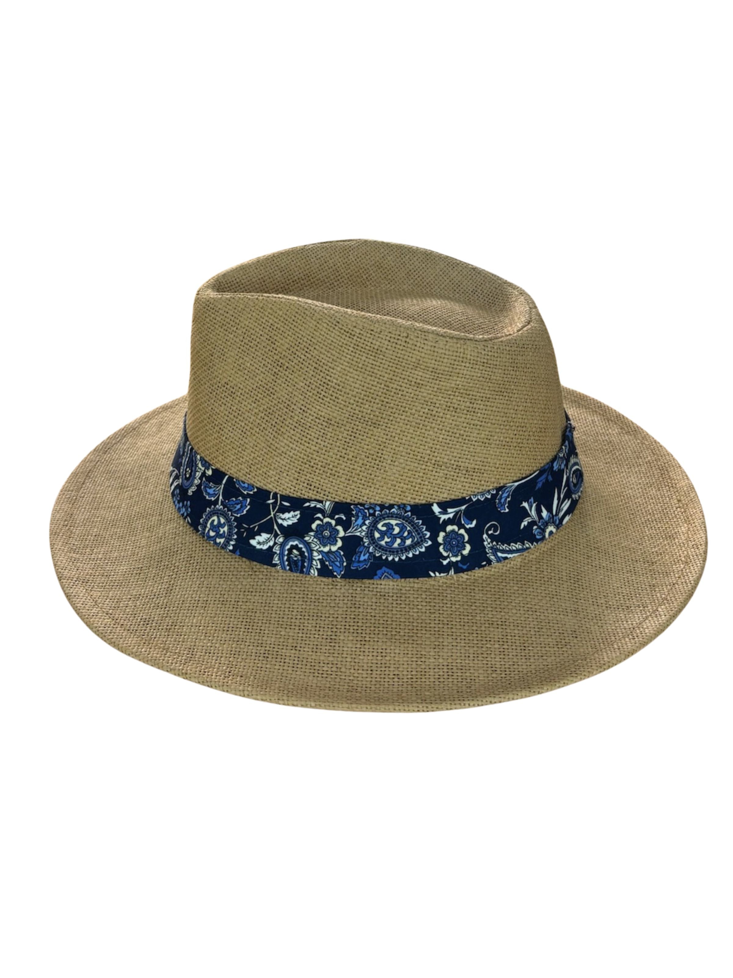 Indigo Navy Panama Hat - Natural