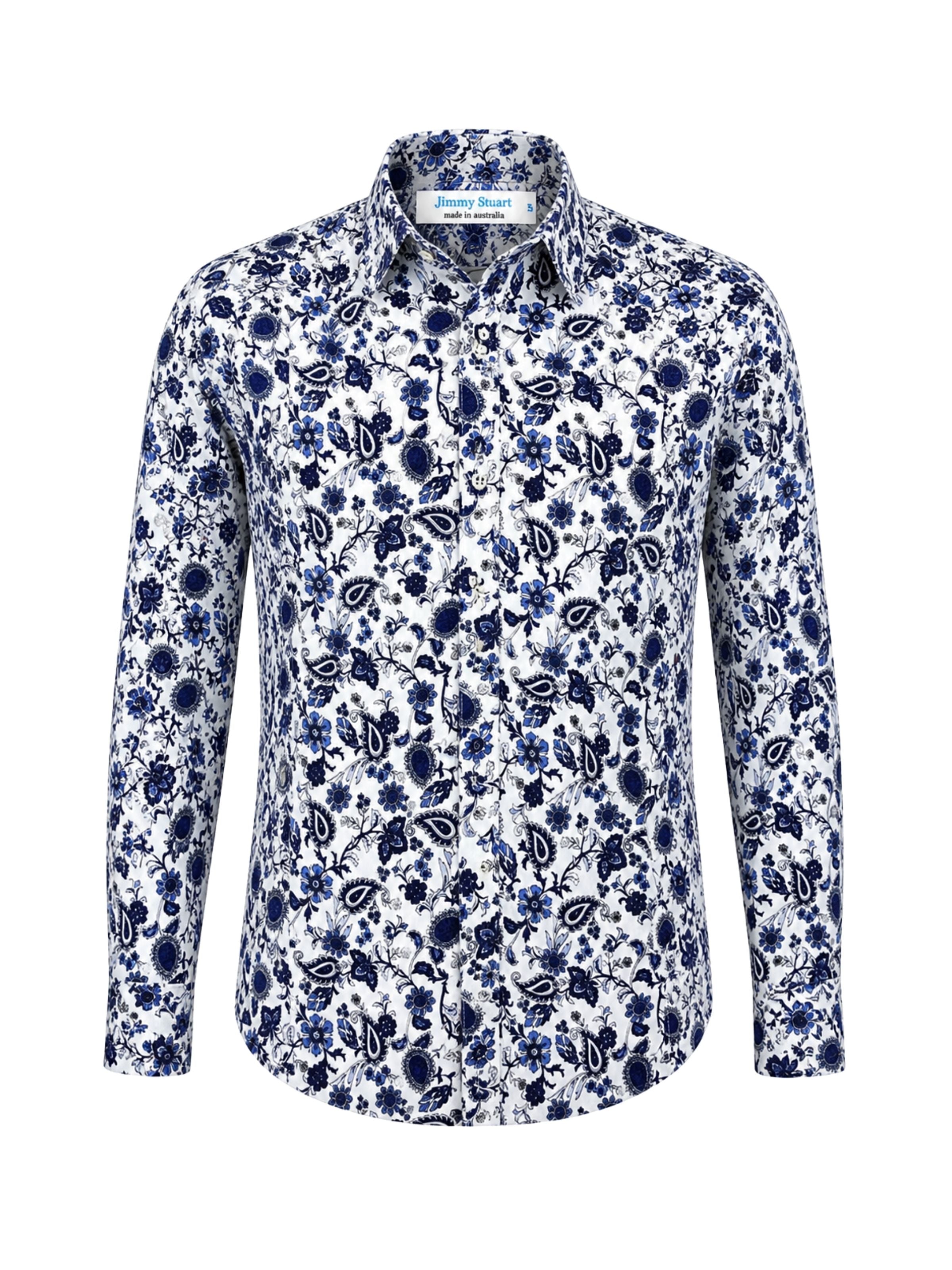 Indigo Paisley Cotton L/S Shirt - White