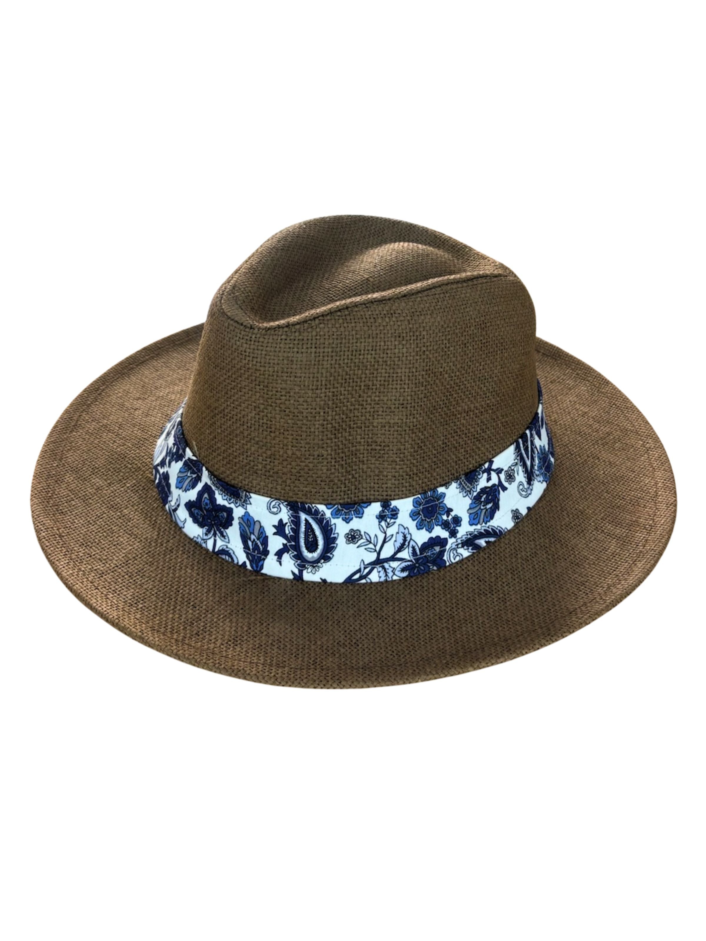 Indigo White Panama Hat - Brown