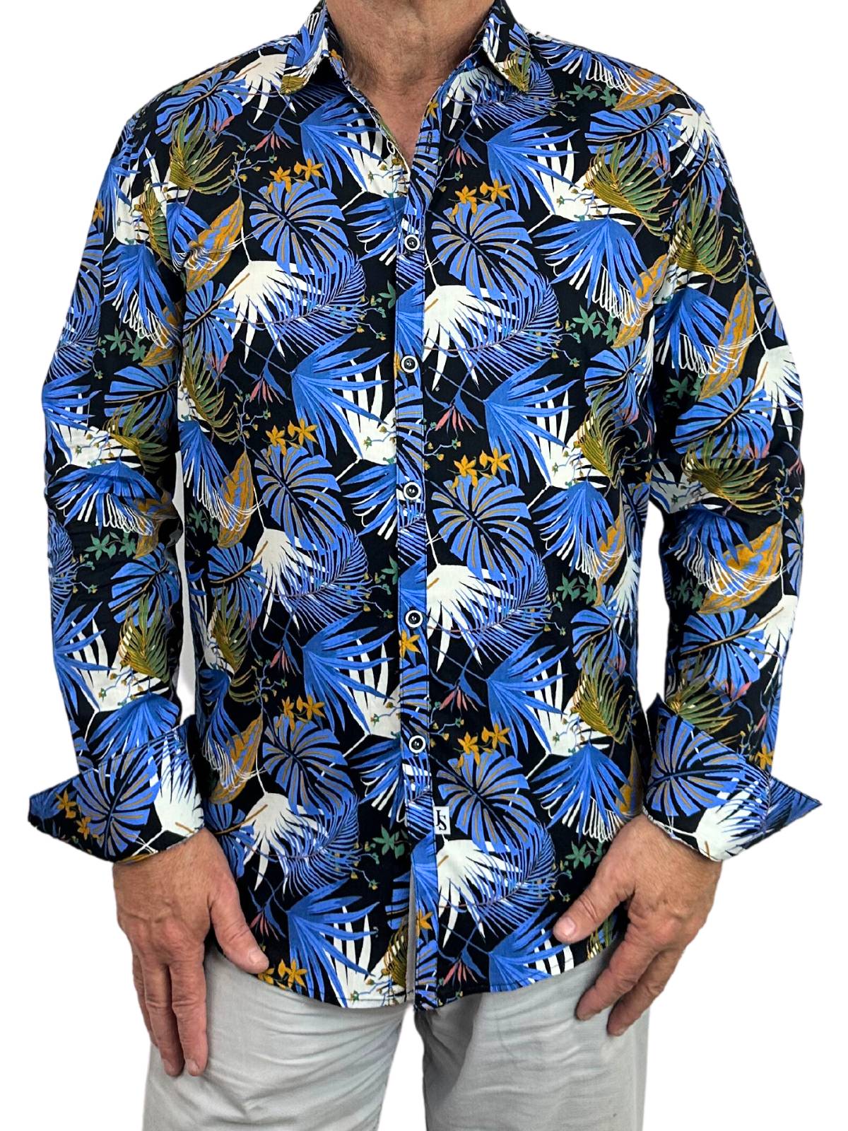 Jackson Floral Cotton L/S Shirt - Blue/Black