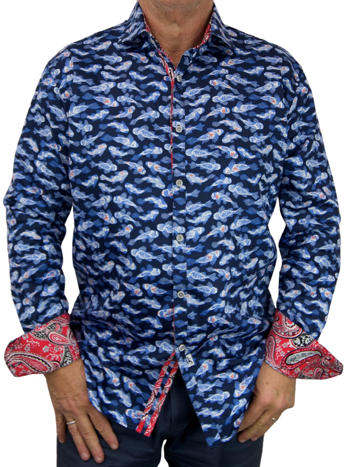 Koi Abstract Cotton L/S Shirt - Blue