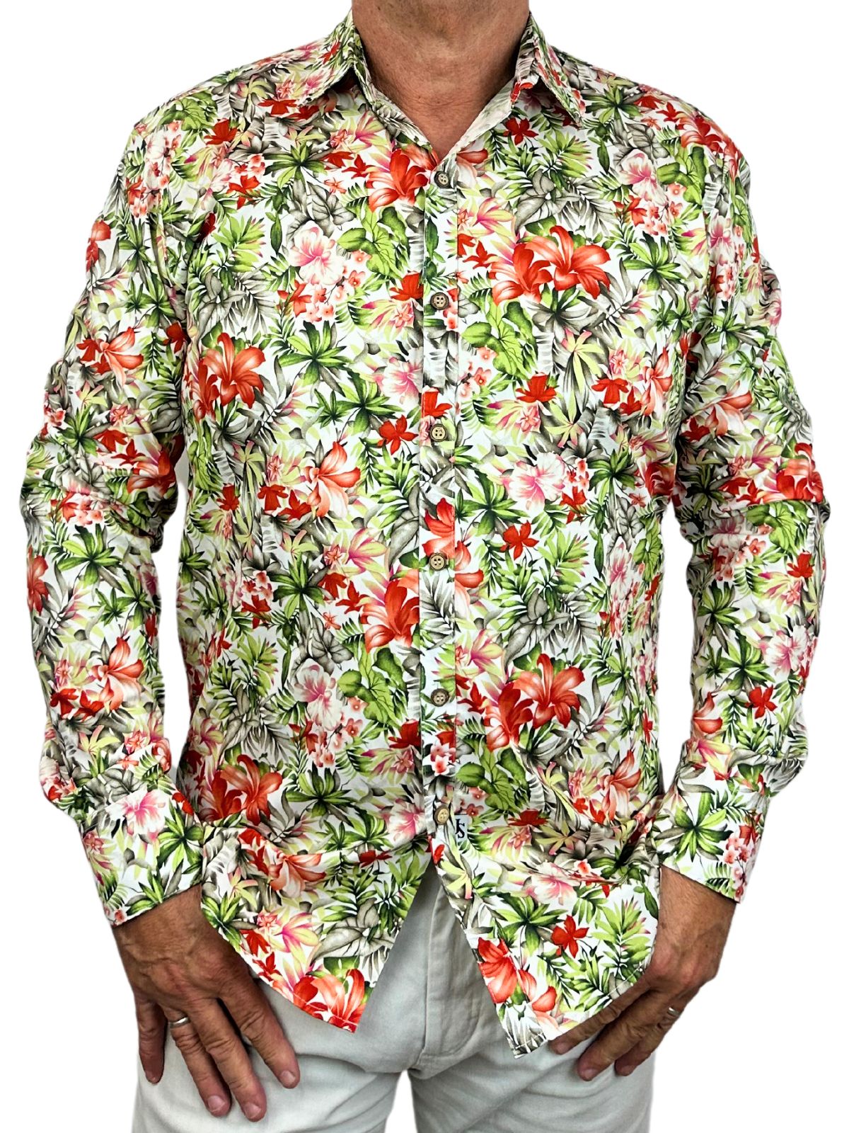 Kokomo Floral Cotton L/S Shirt - White