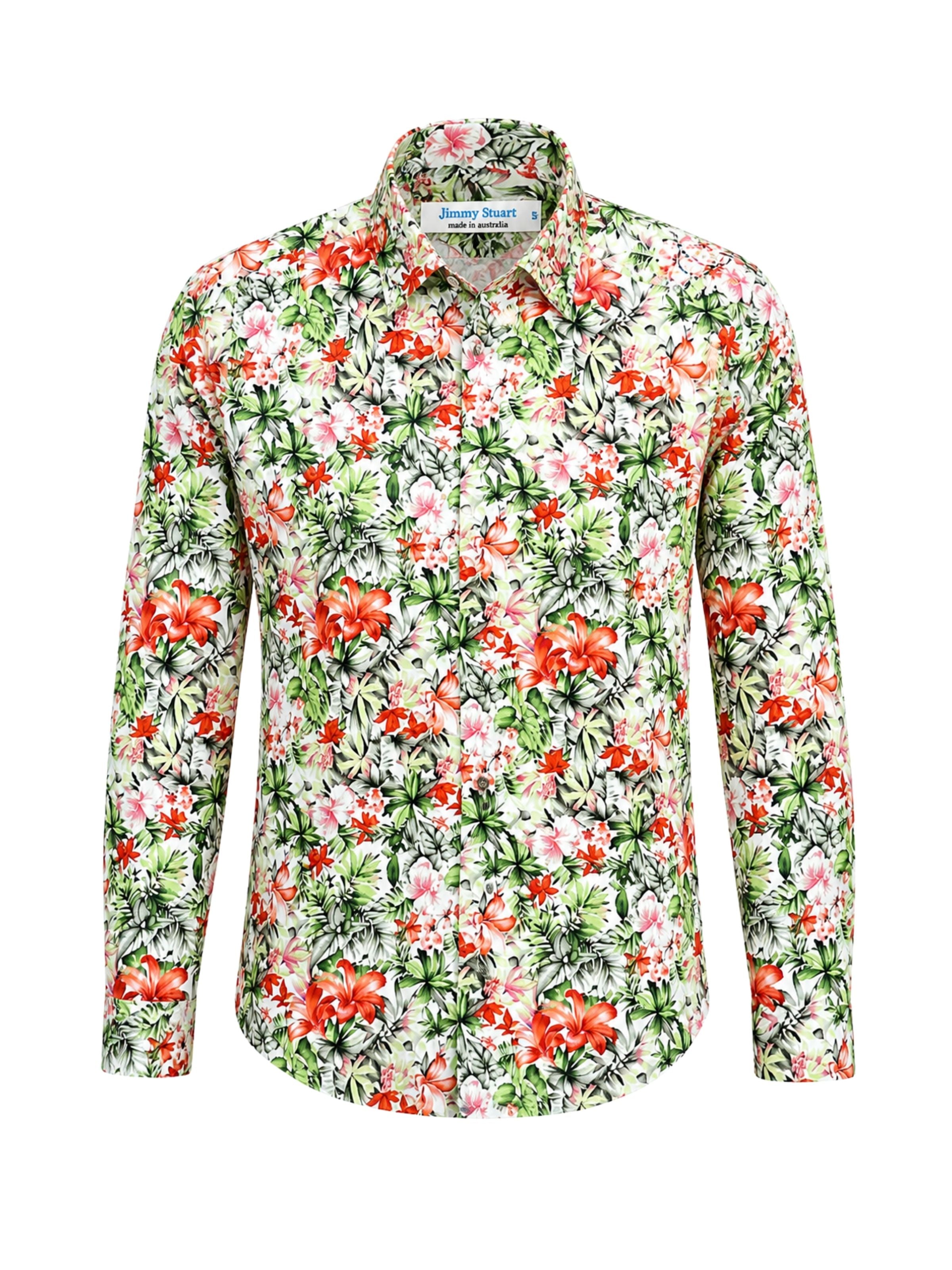 Kokomo Floral L/S Big Mens Shirt- Orange/Green