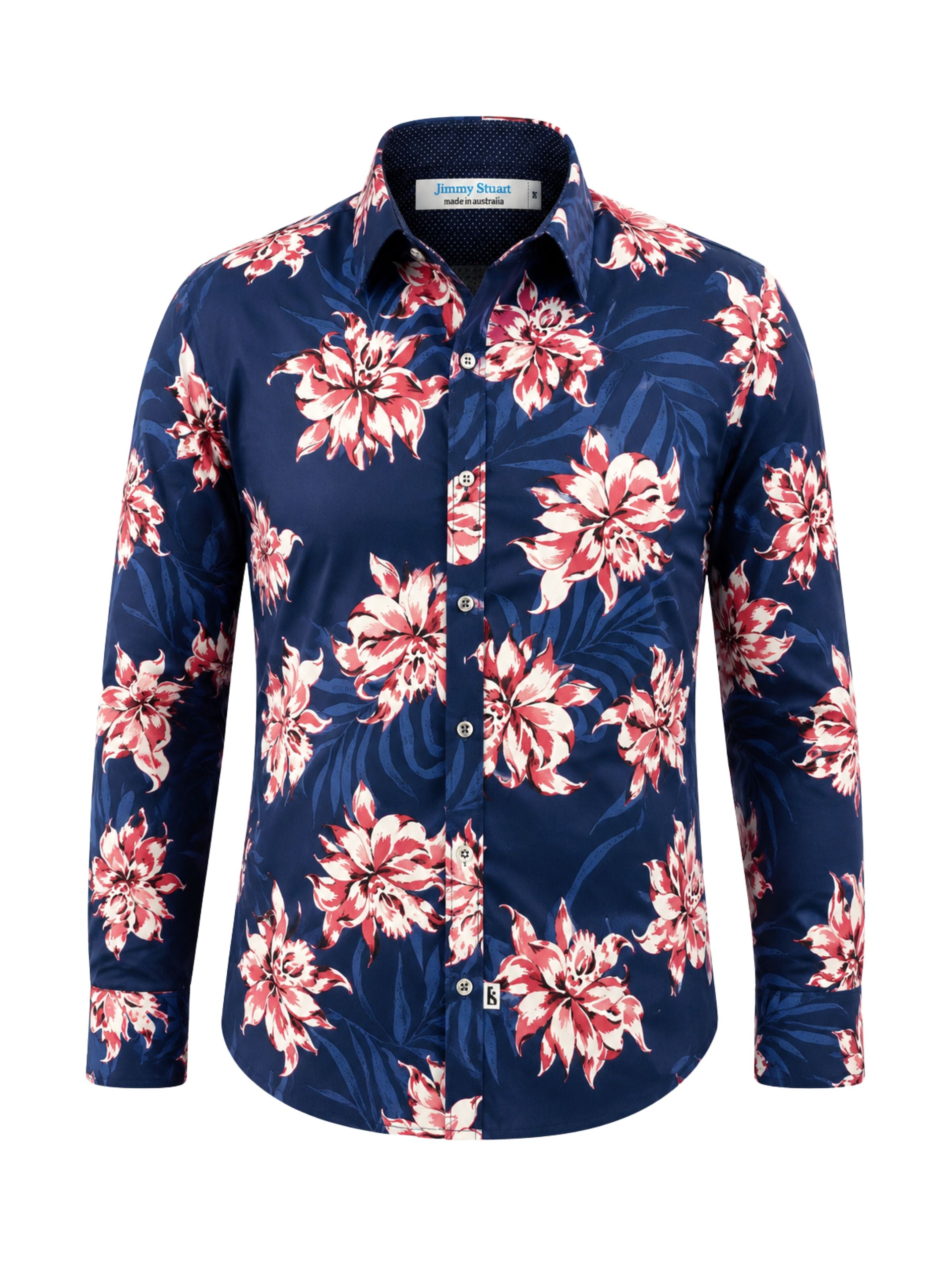 Lotus Cotton Floral L/S Shirt - Navy/Pink