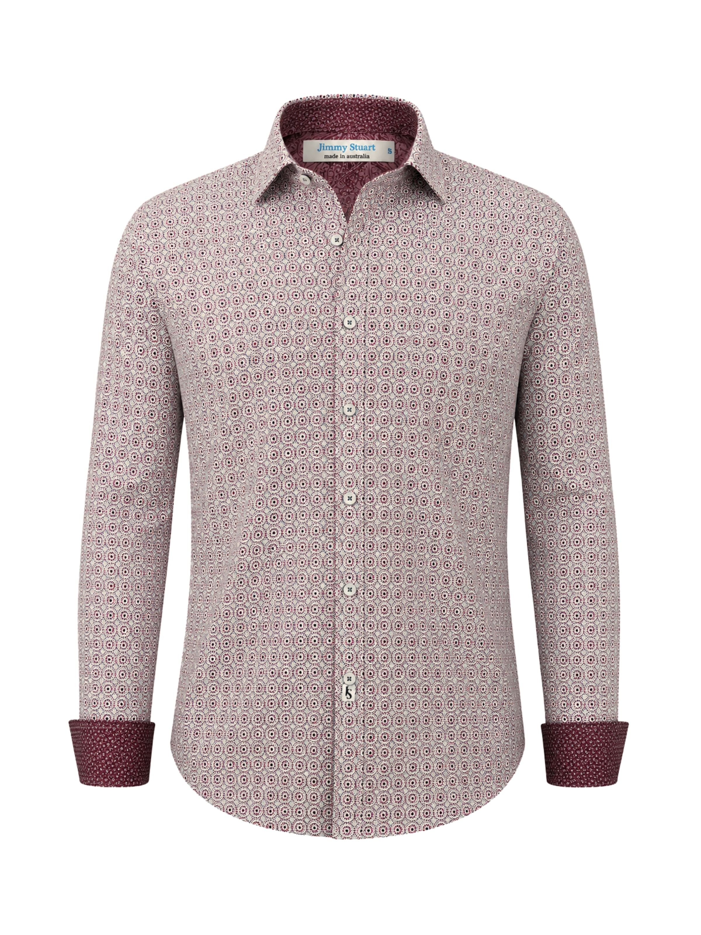 Mabo Geometric Cotton L/S Big Mens Shirt - Red/White