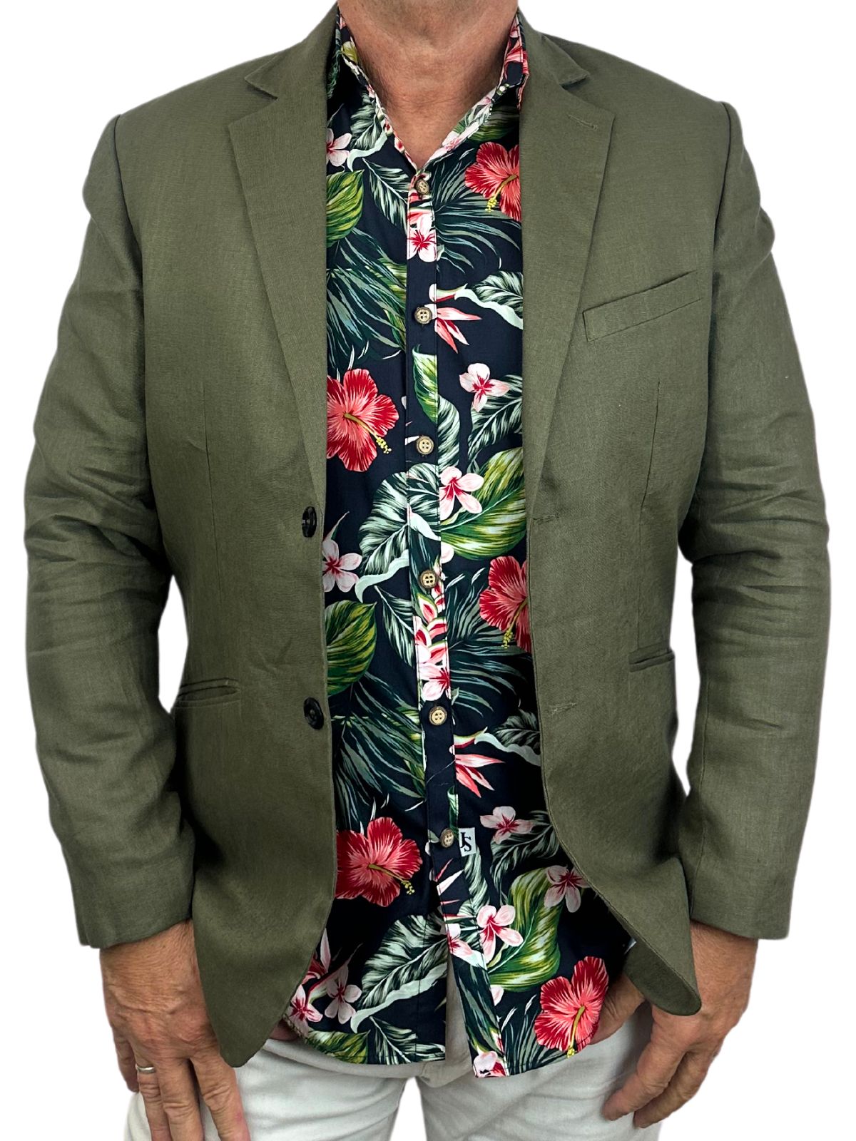 Mahalo Hawaiian Cotton L/S Shirt - Navy