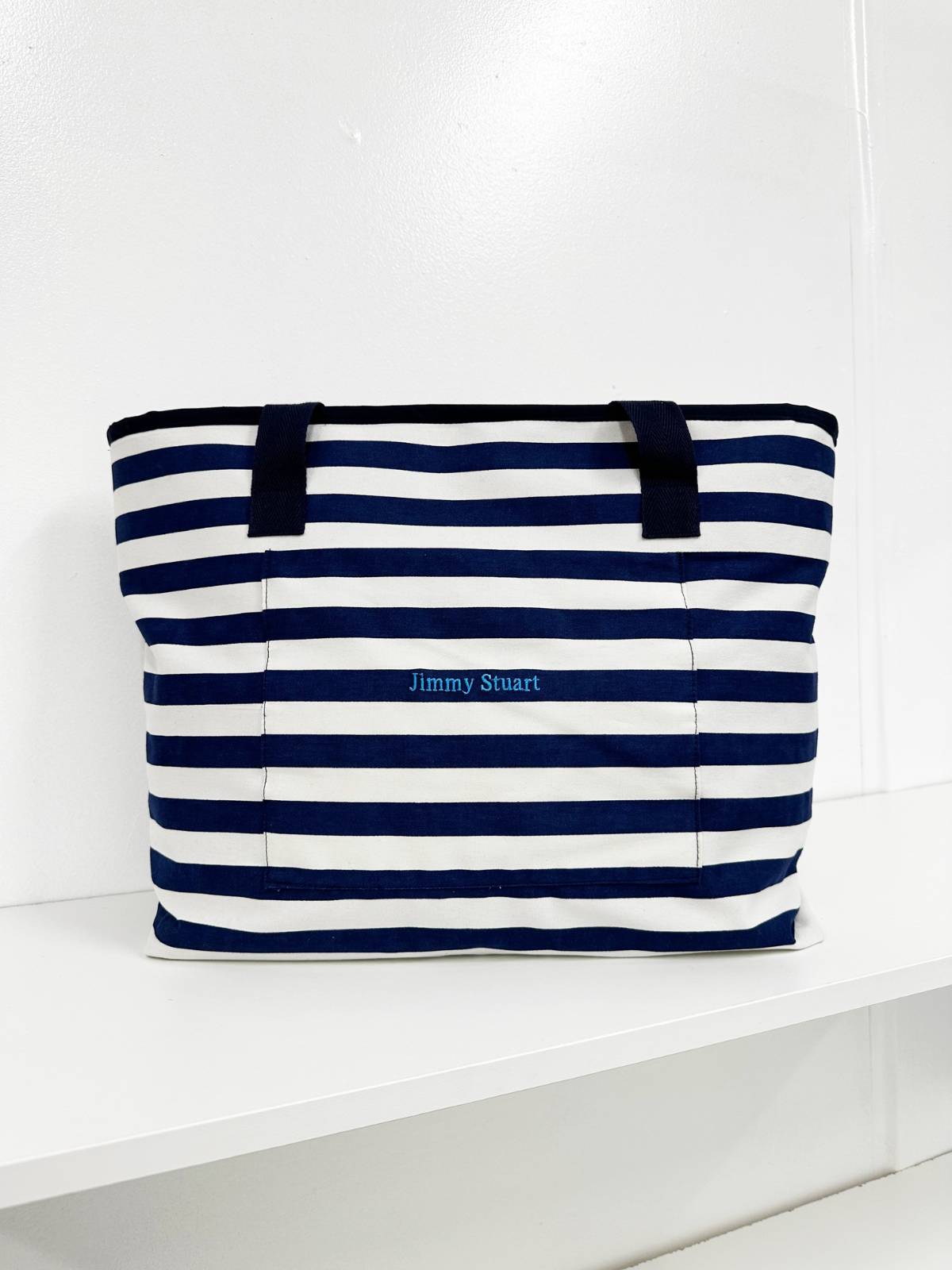 Maui Striped Cotton Tote Bag - Navy/White