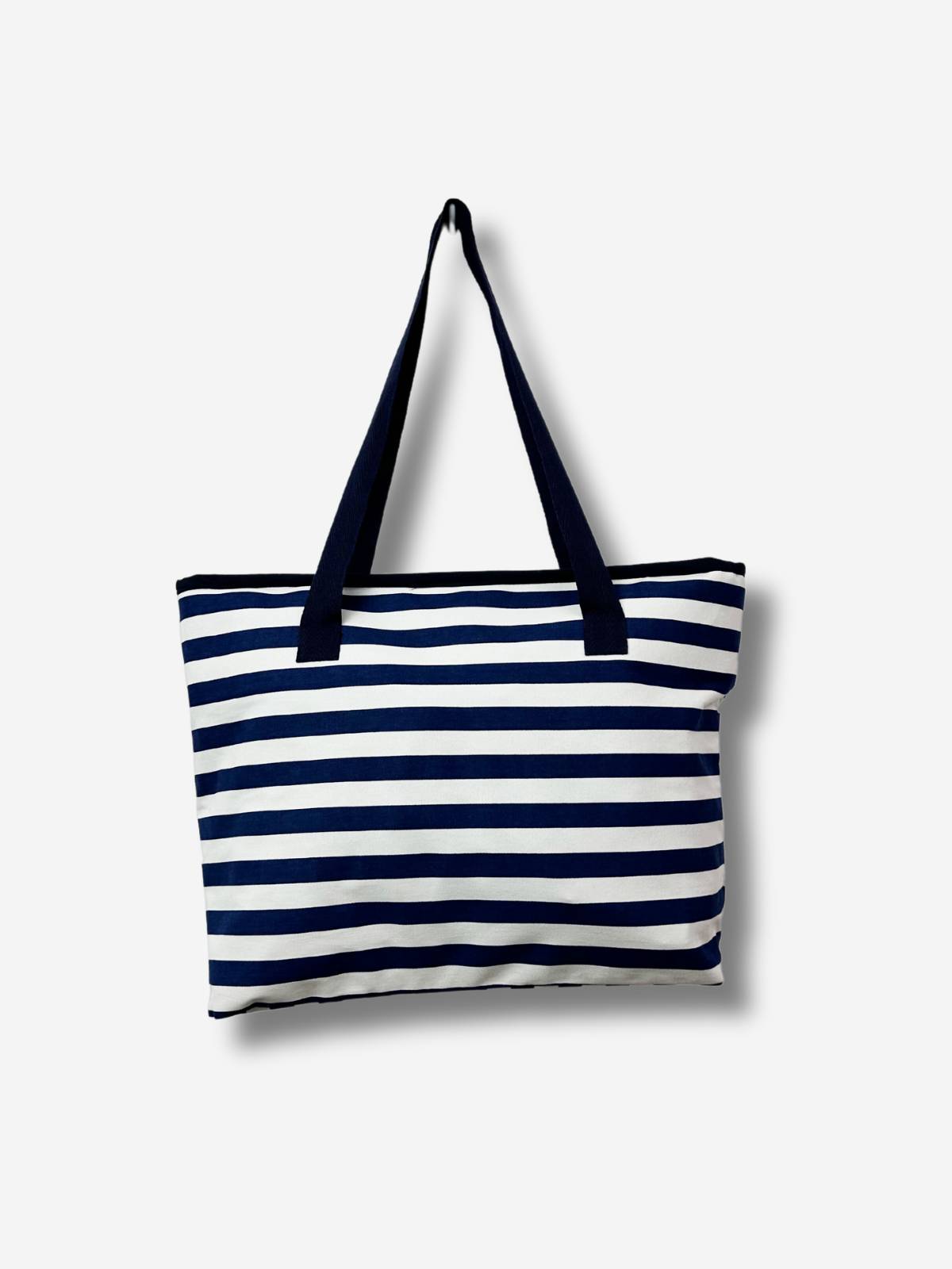 Maui Striped Cotton Tote Bag - Navy/White