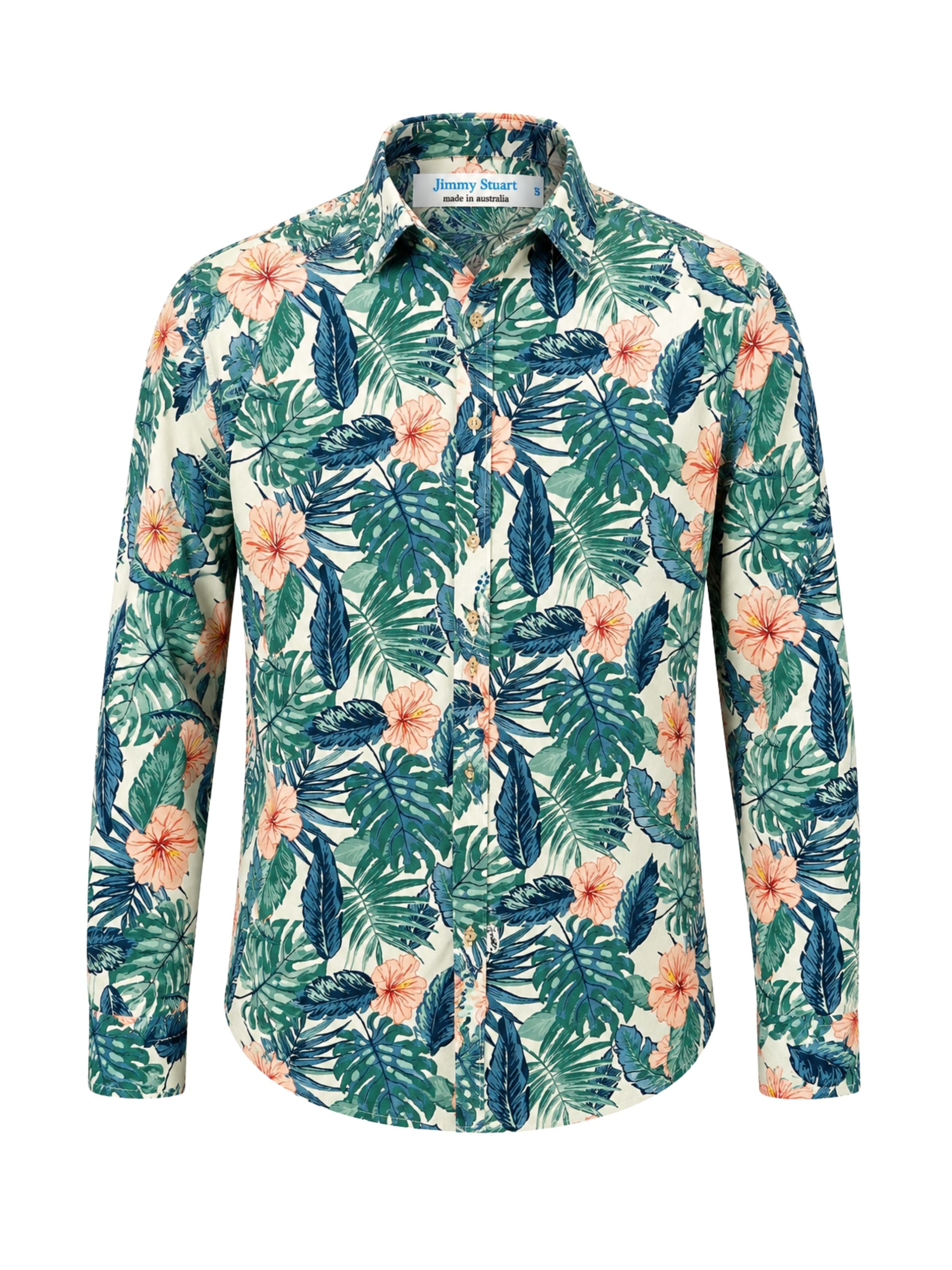 Moana Hawaiian Cotton L/S Shirt - Peach