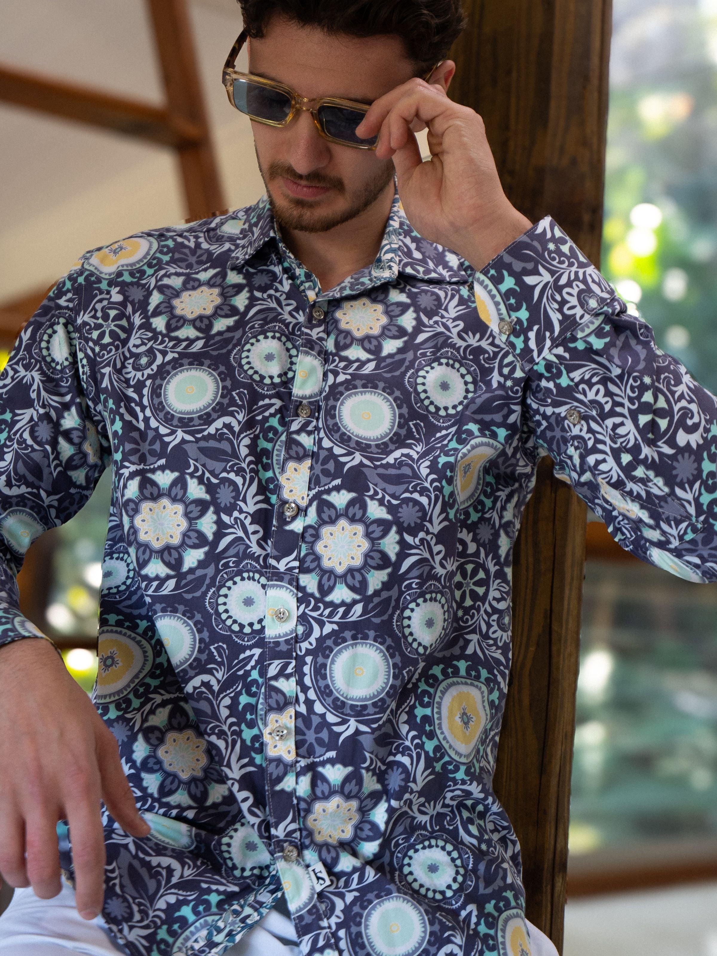 Moonshine Abstract L/S Shirt - Blue