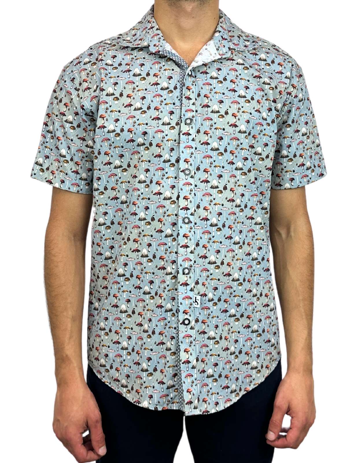 Mushroom Abstract Cotton S/S Shirt - Grey