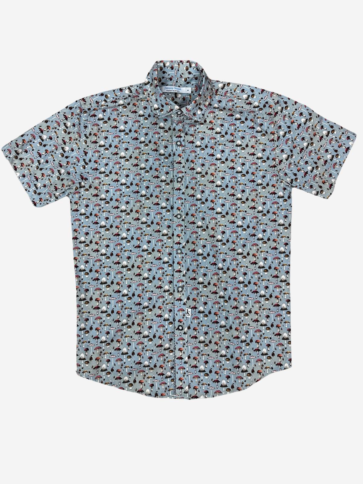 Mushroom Abstract Cotton S/S Shirt - Grey