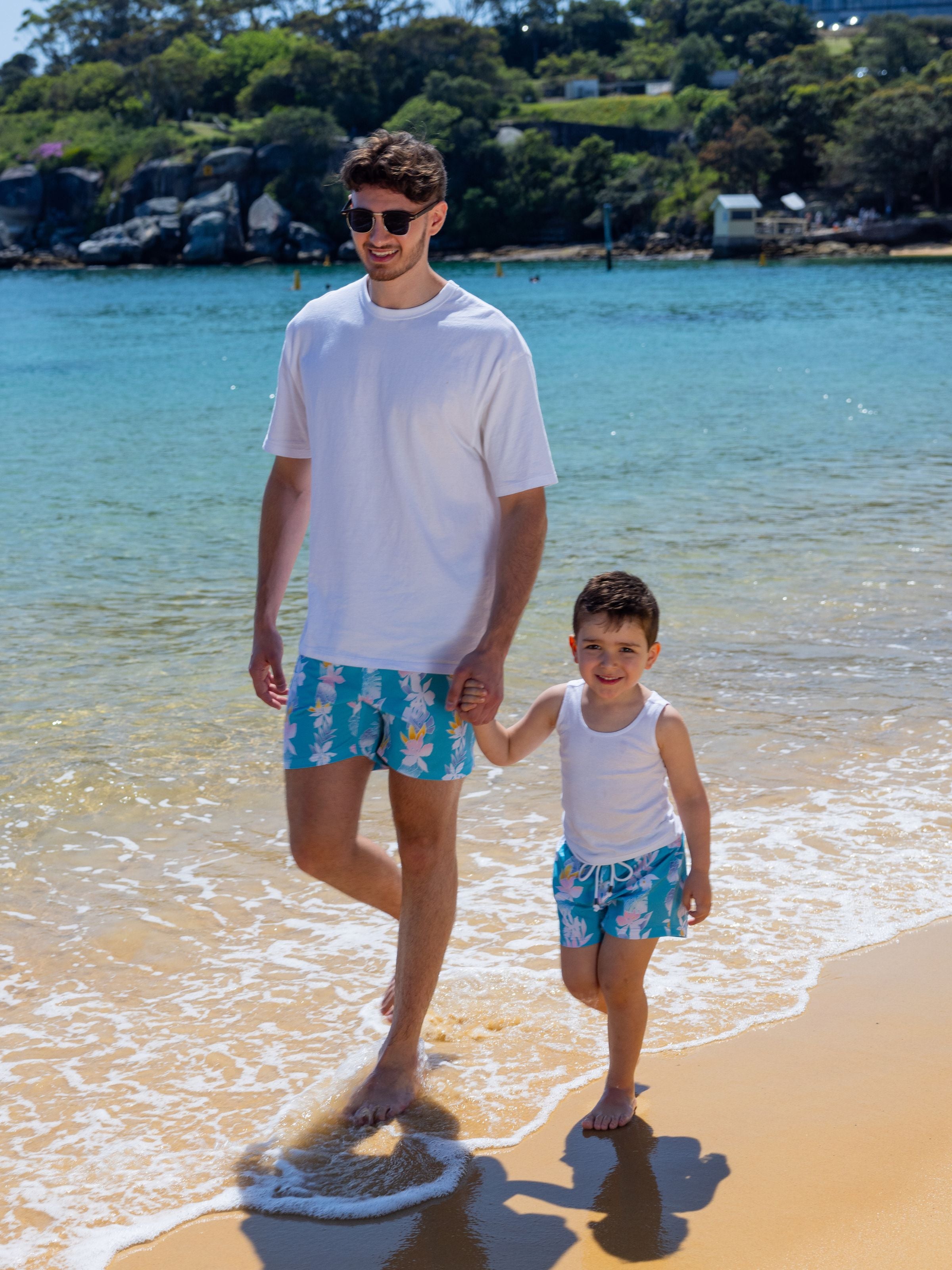 Noosa Floral Boy Kids Swim Short - Blue