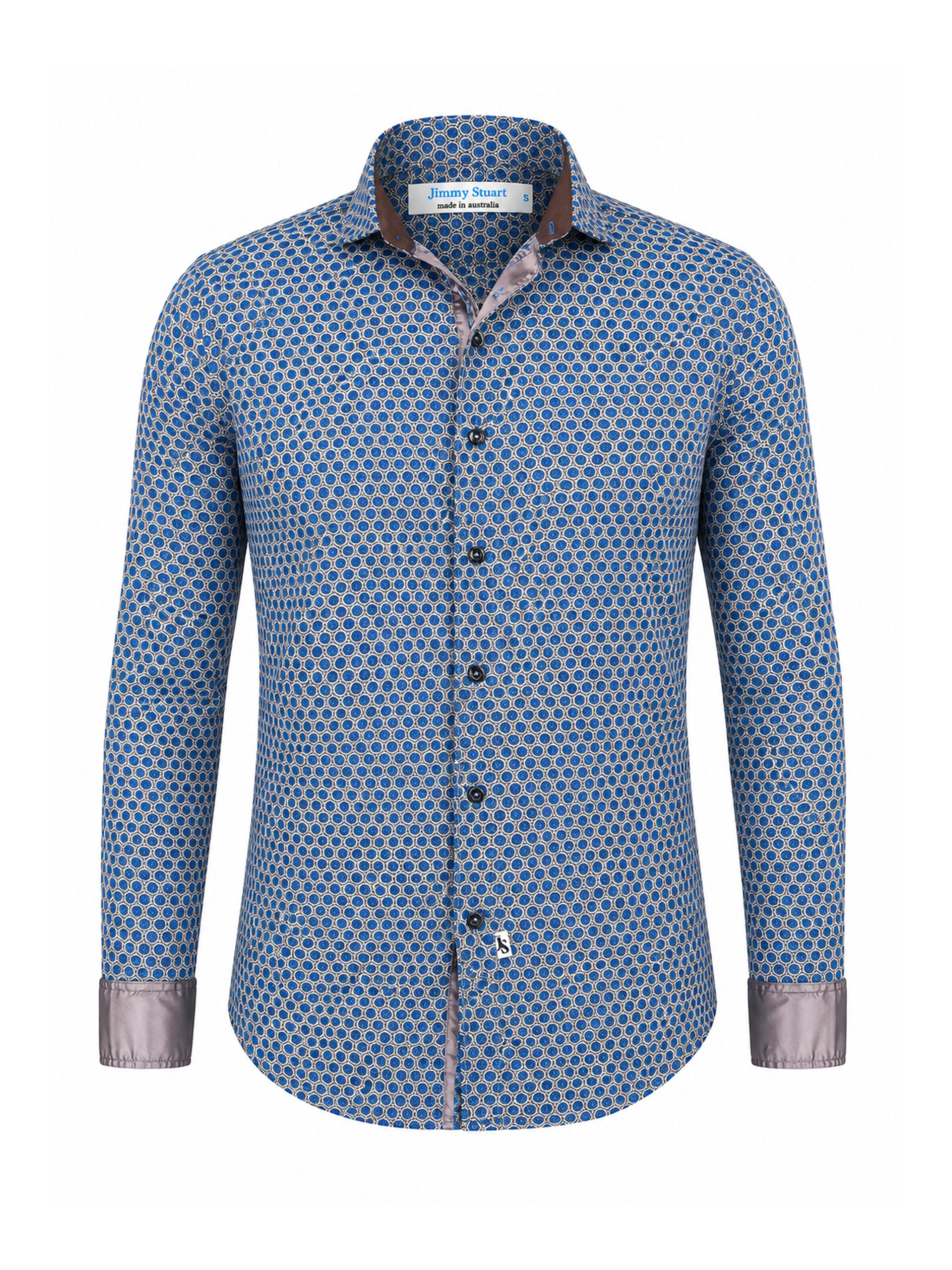 Nuclear Geometric Cotton/Nylon L/S Big Mens Shirt - Navy/Grey