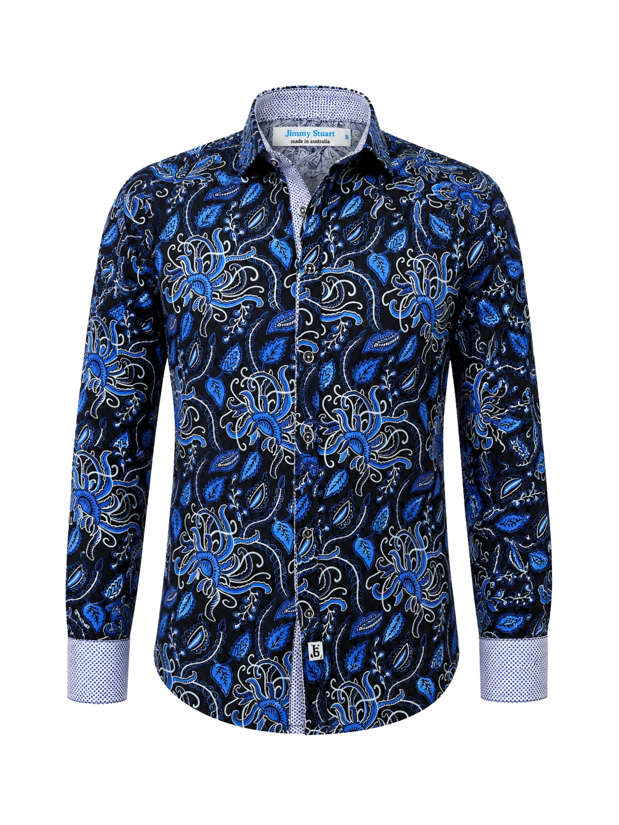 Octopus Abstract Cotton L/S Shirt - Blue/Black