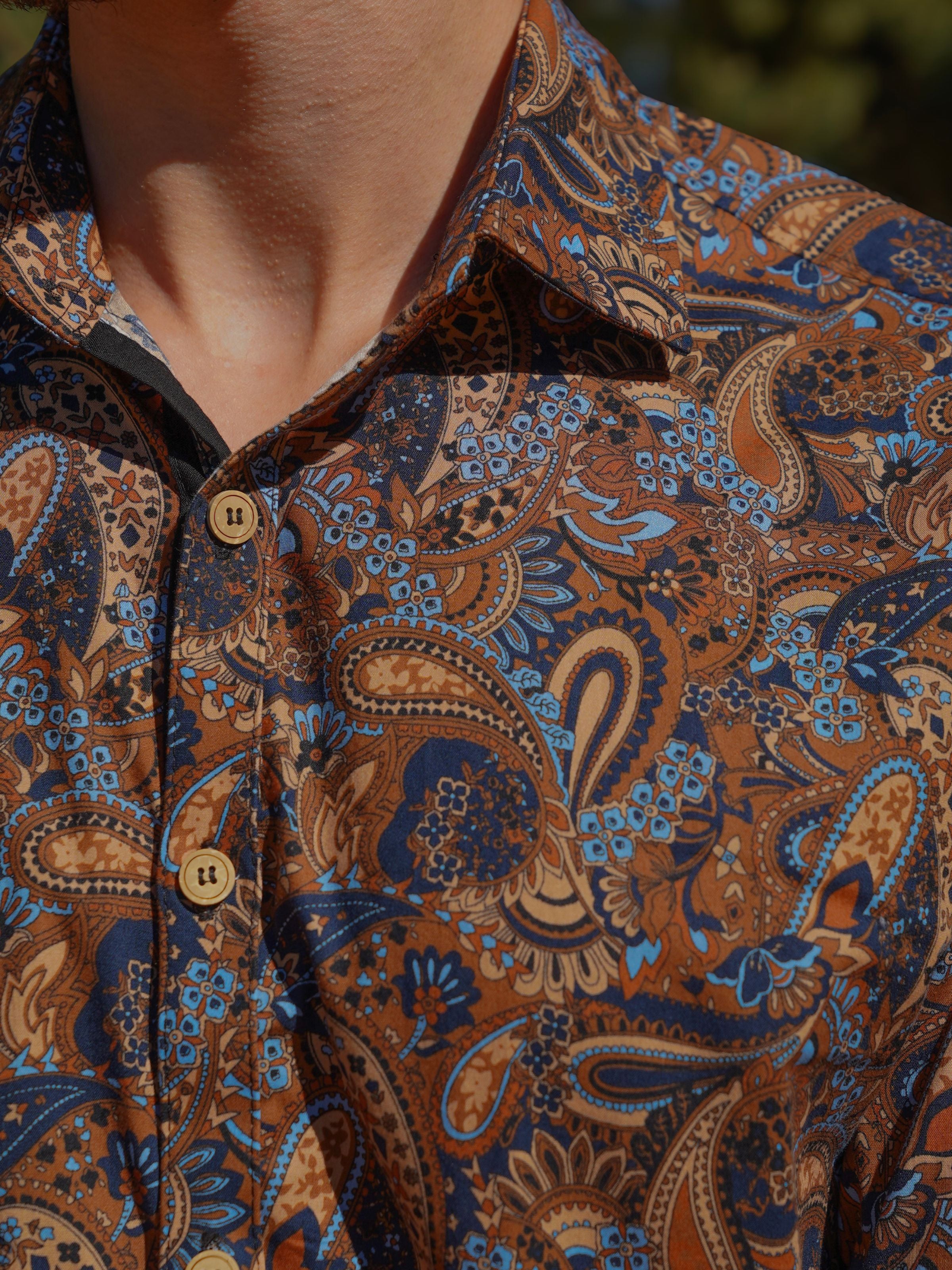 Old World Paisley Cotton L/S Shirt - Brown