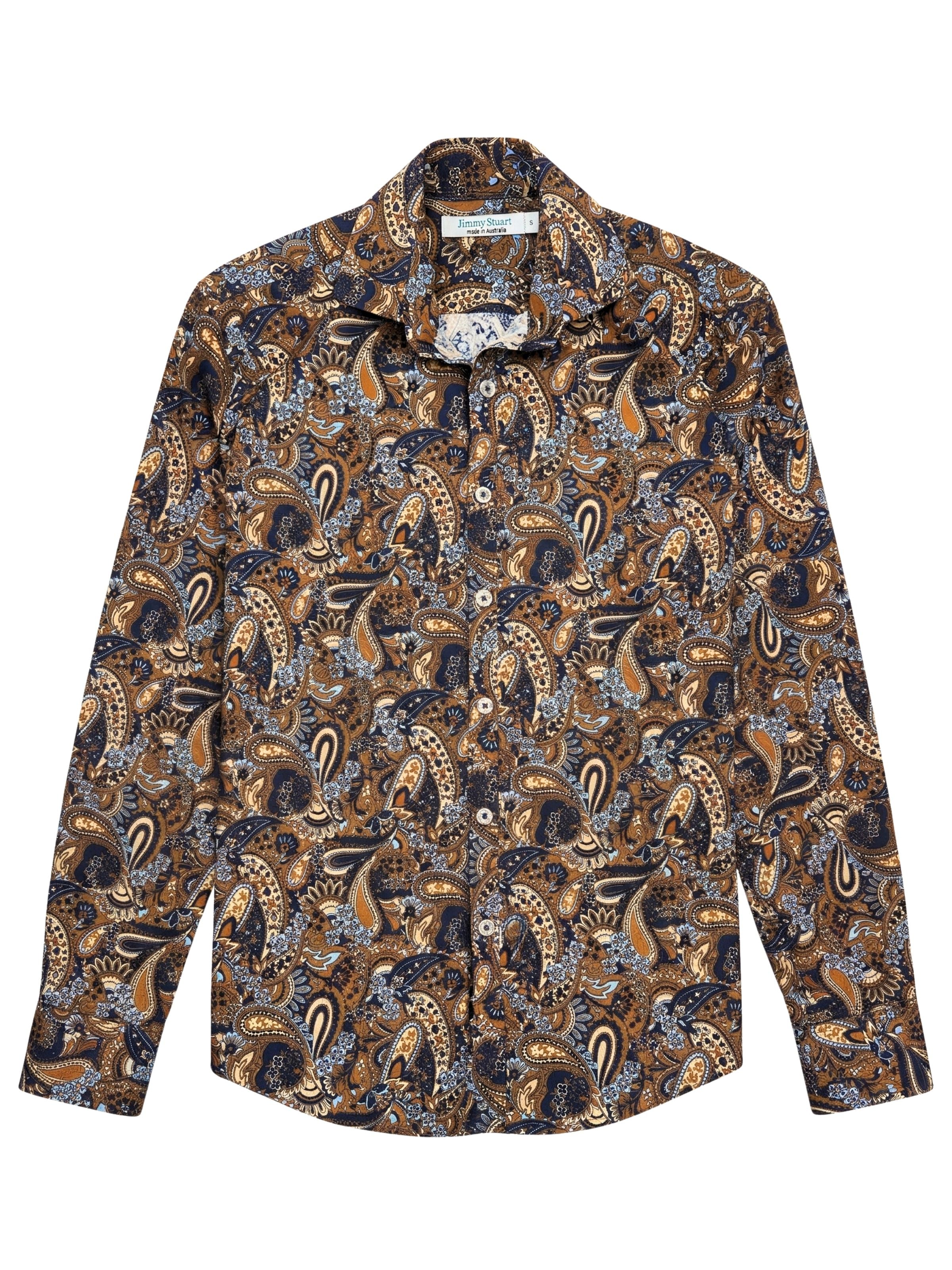 Old World Paisley Cotton L/S Shirt - Brown