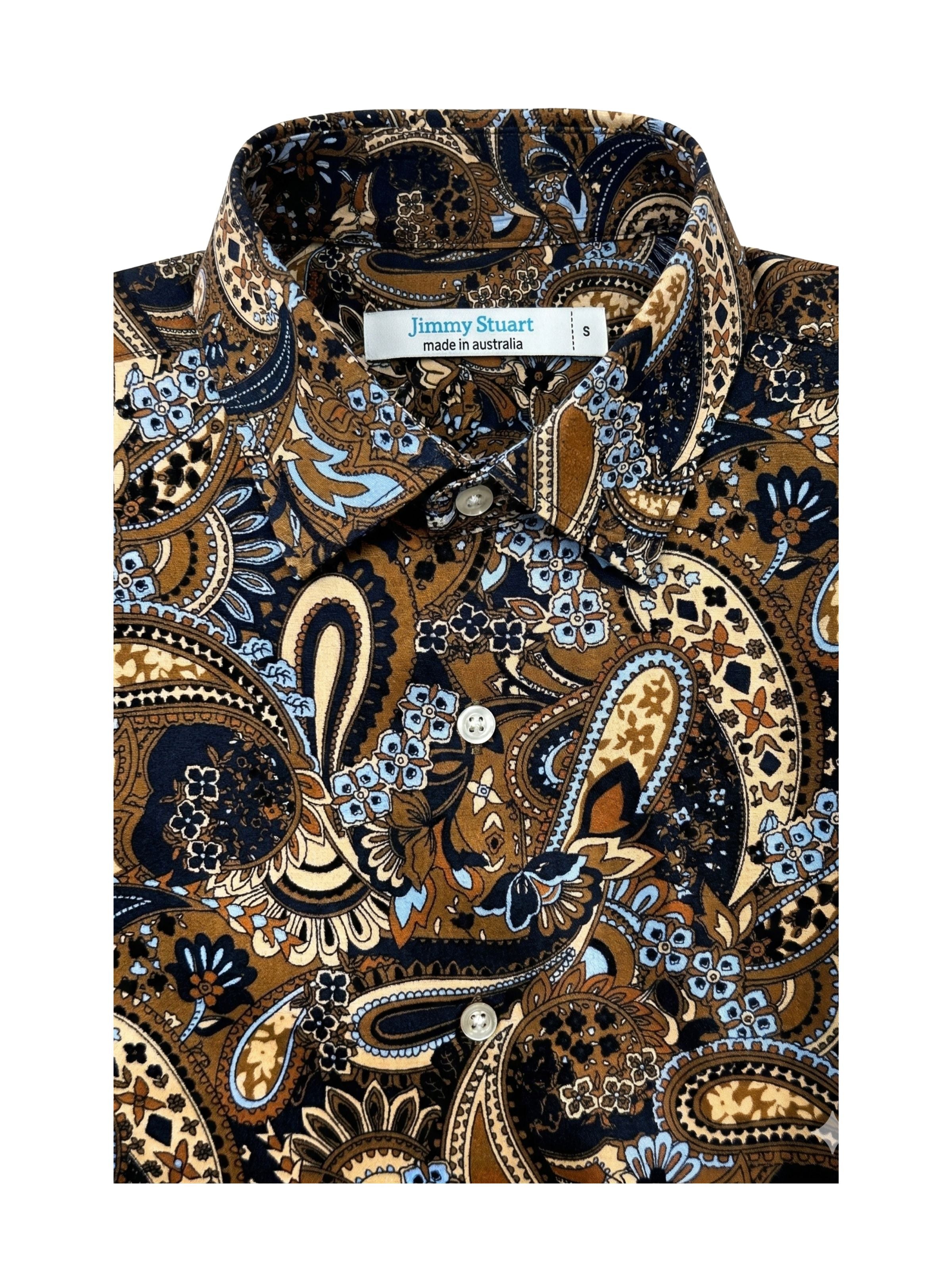 Old World Paisley Cotton L/S Shirt - Brown