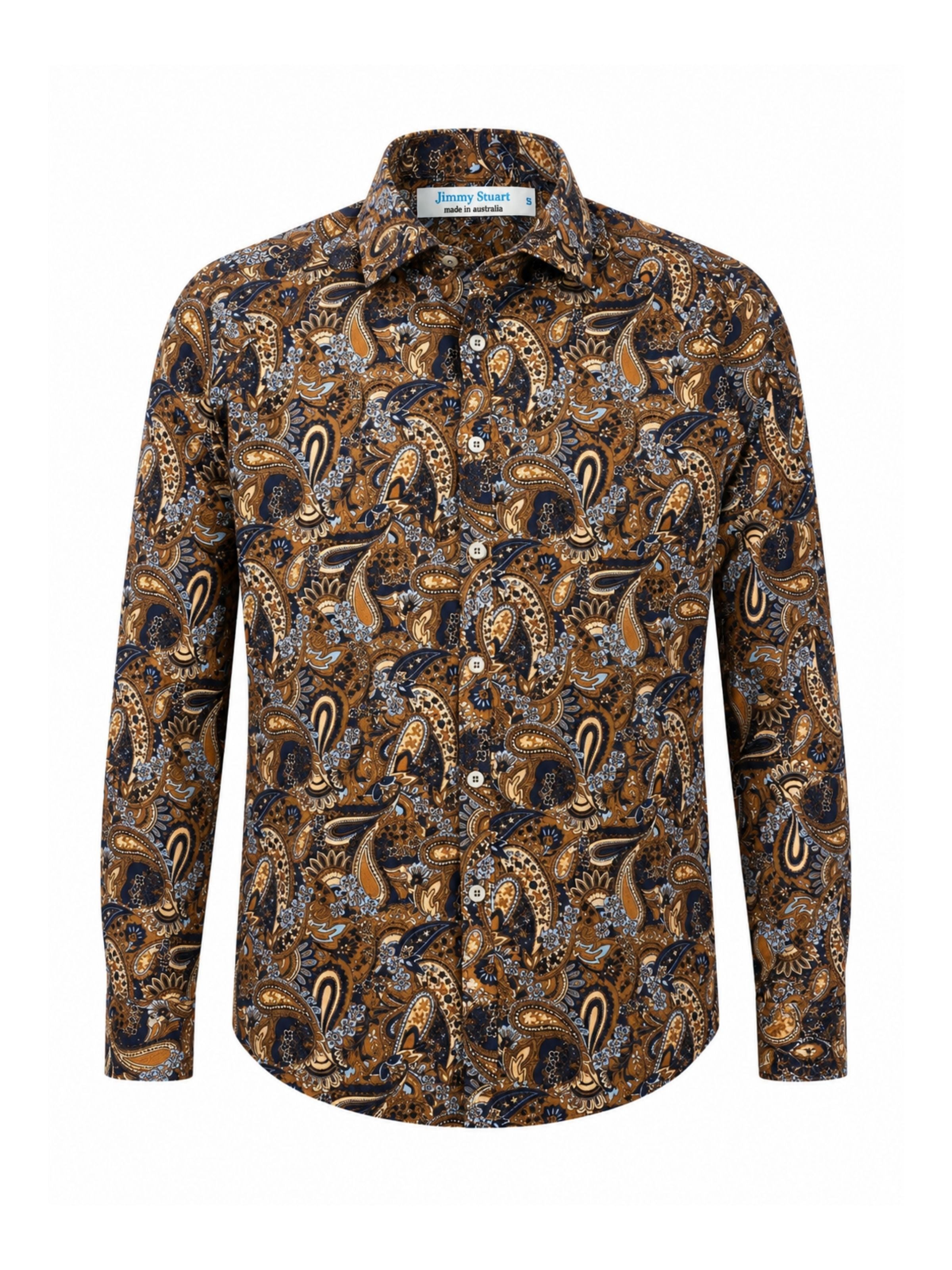 Men's Paisley Cotton Shirt Australia - Old World Long Sleeve
