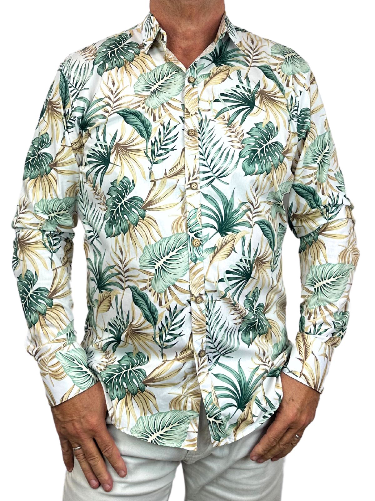 Olympus Floral Cotton L/S Shirt - Yellow/Green