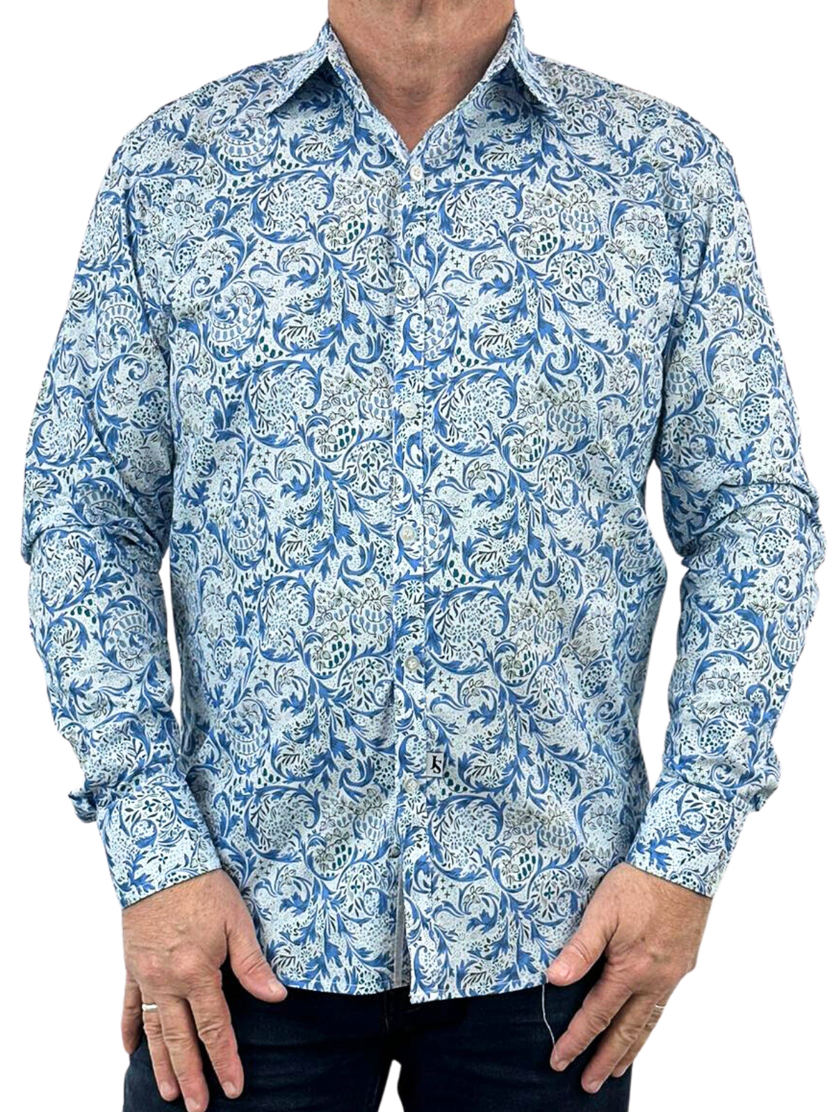 Pacific Abstract Cotton L/S Big Mens Shirt – Blue