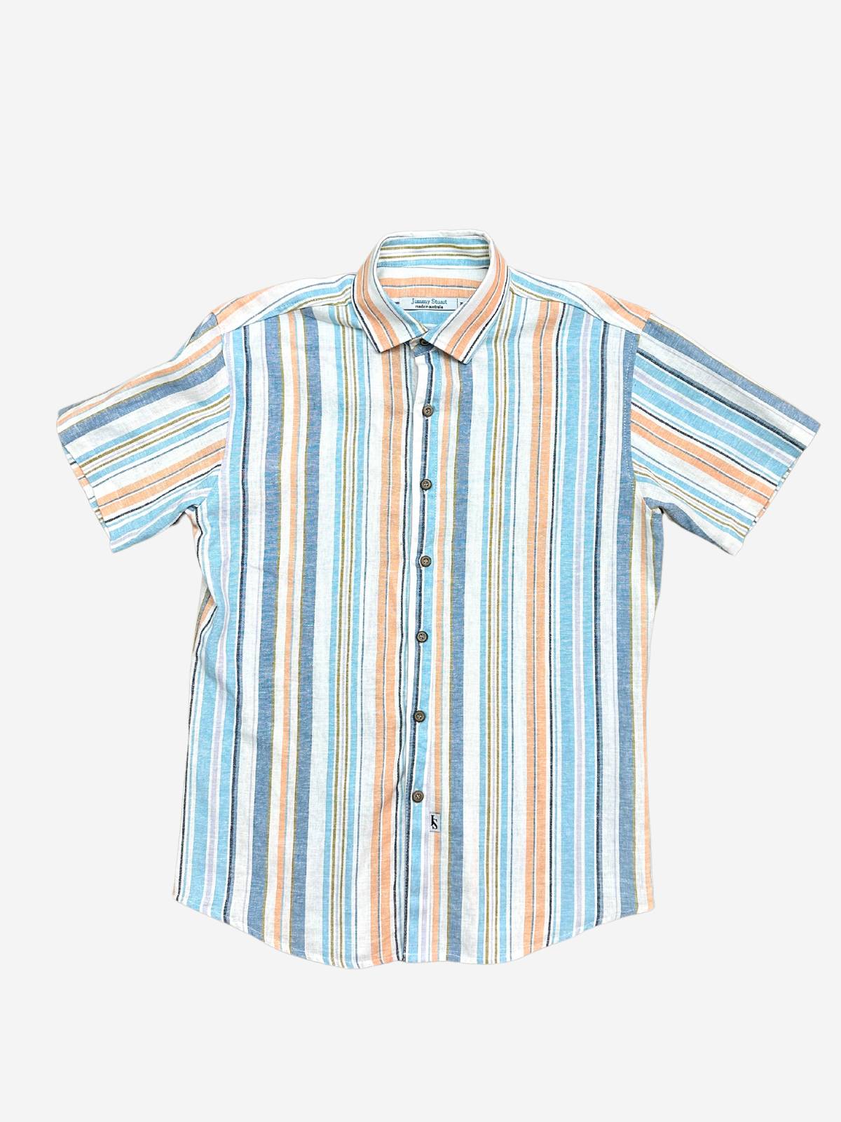 Palermo Stripe Linen S/S Shirt - Blue/Orange