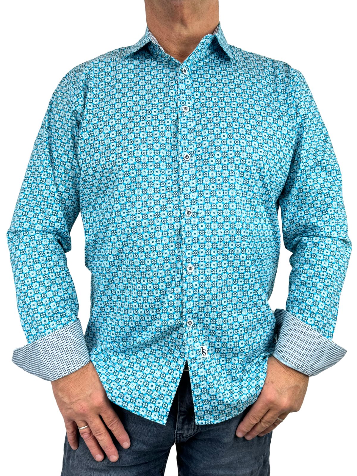 Palm Springs Abstract Cotton L/S Shirt - Blue