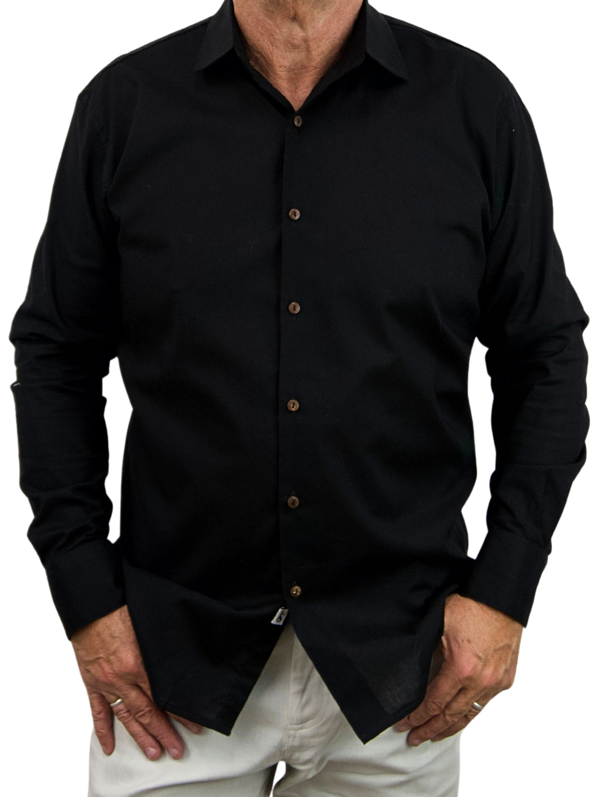 Pepper Plain Cotton L/S Big Mens Shirt - Black