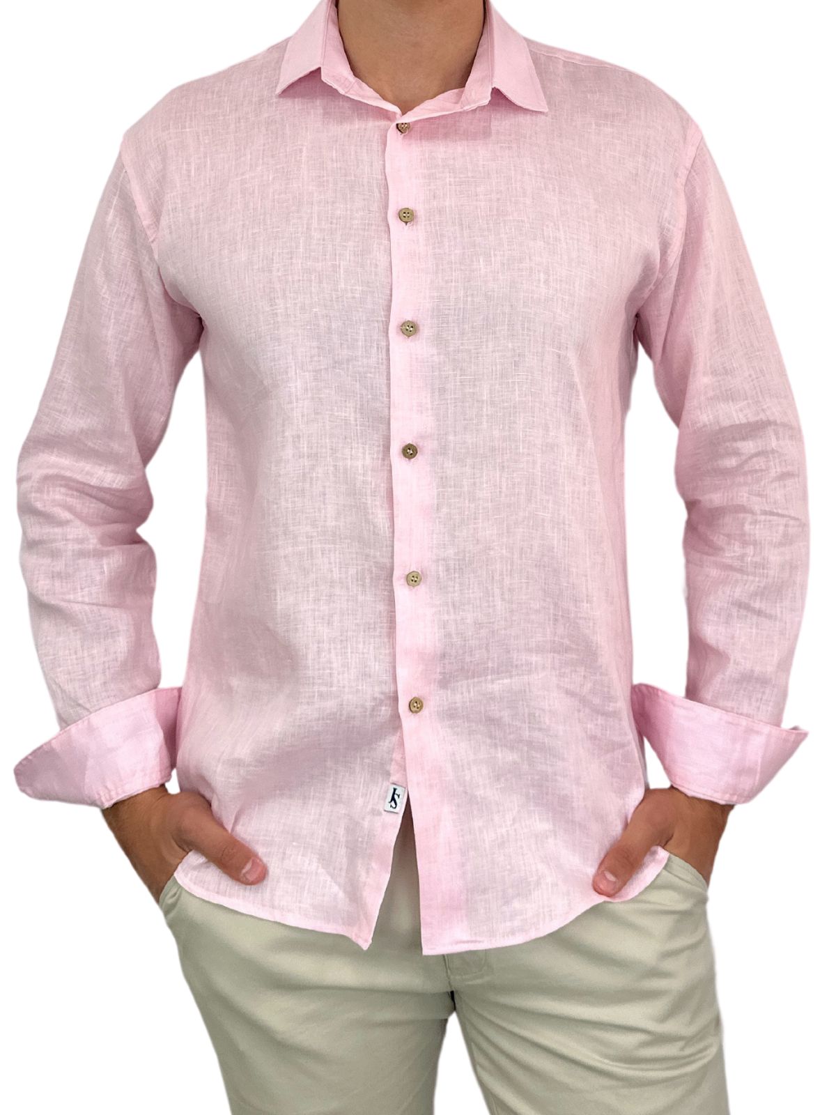 Byron Bay Linen L/S Big Mens Shirt - Baby Pink