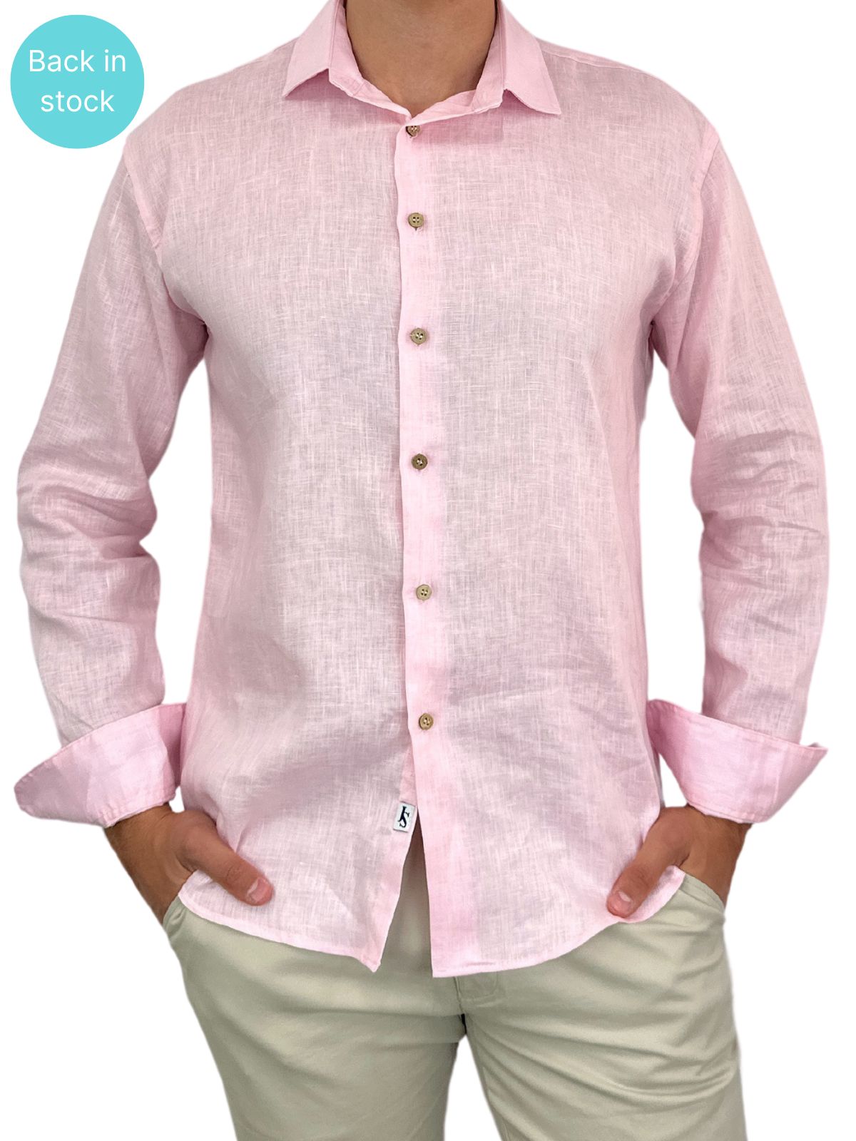 Byron Bay Linen L/S Big Mens Shirt - Baby Pink