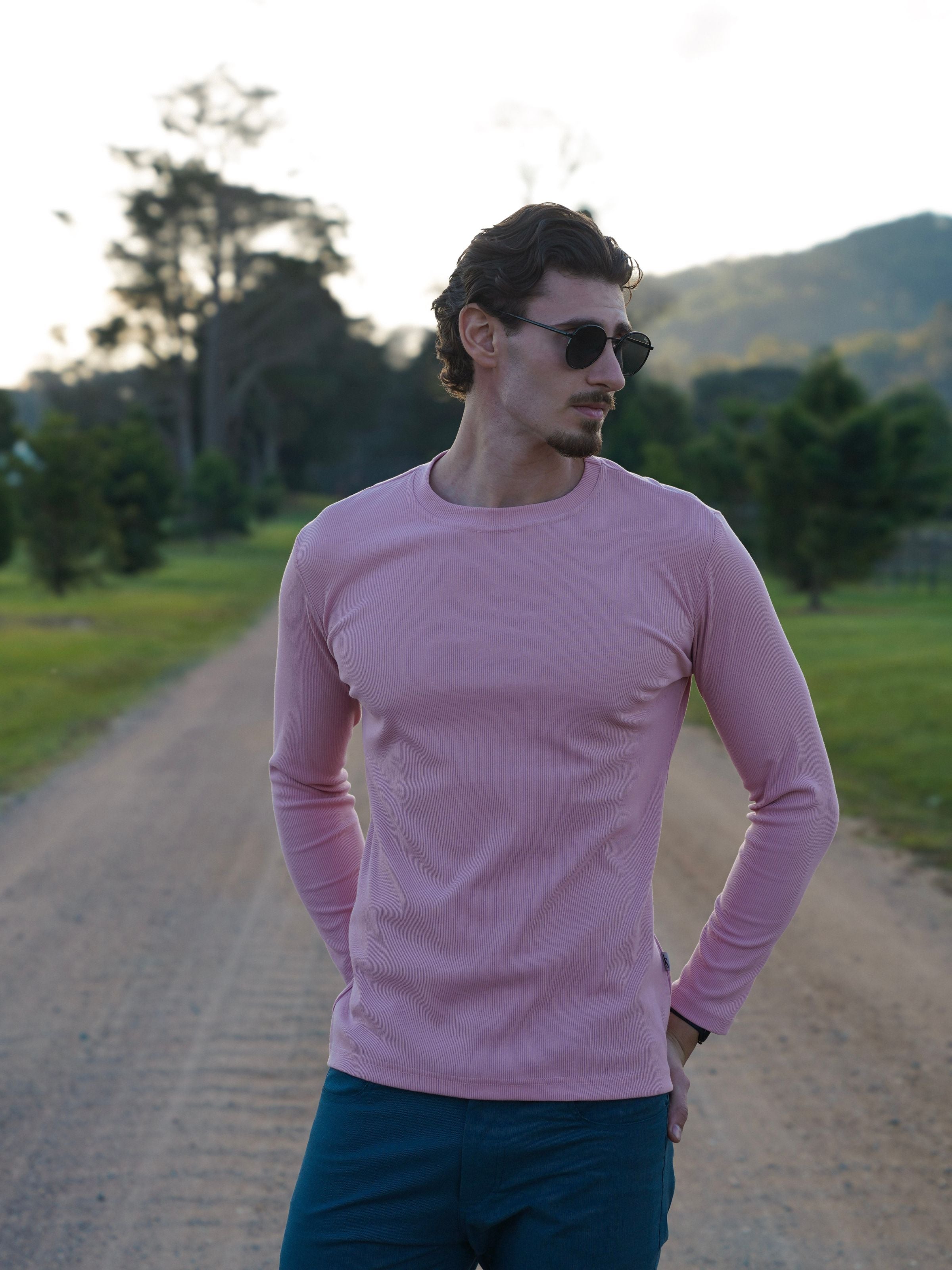 Pink Ribbed Cotton L/S Tee