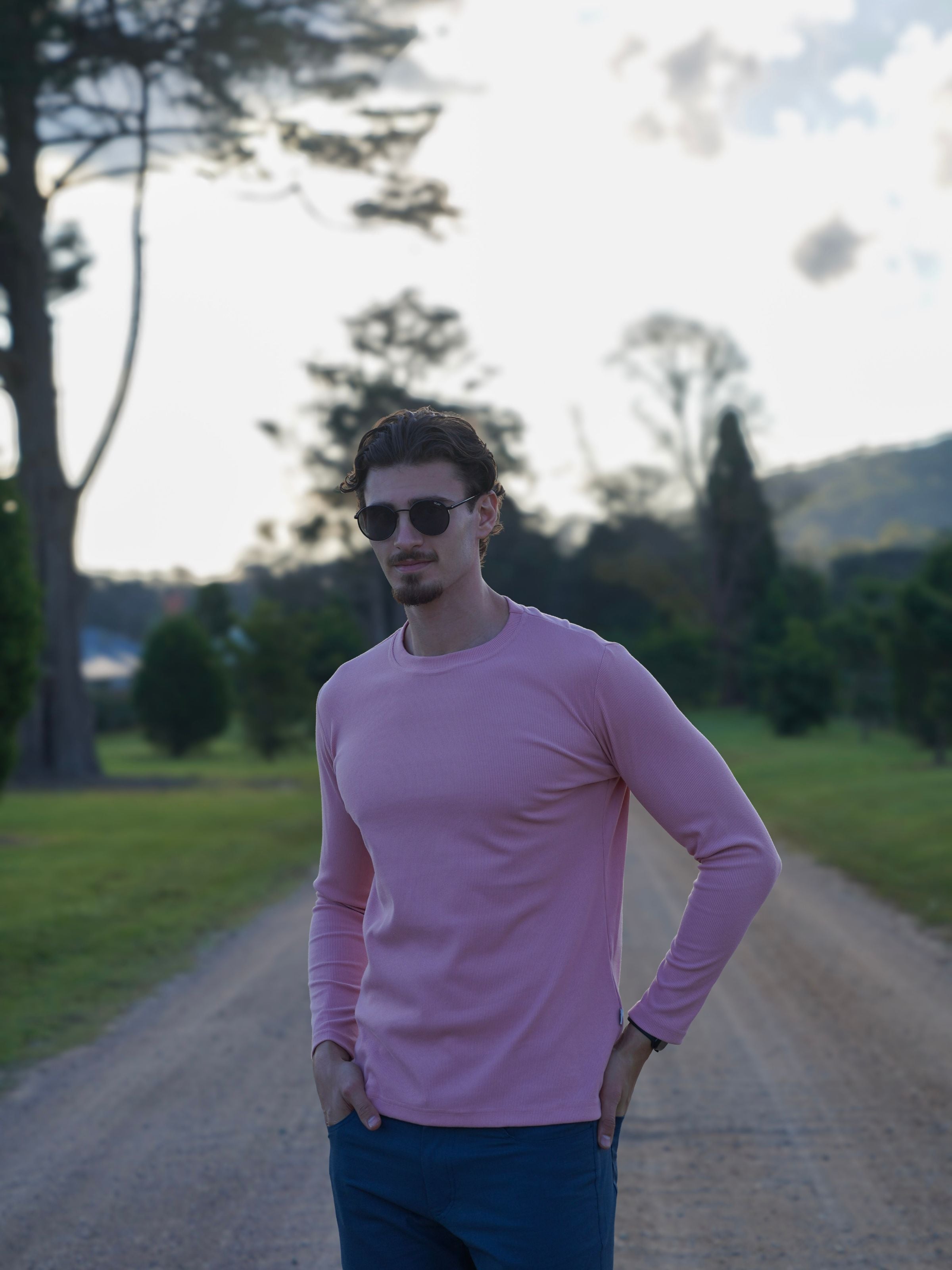 Pink Ribbed Cotton L/S Tee