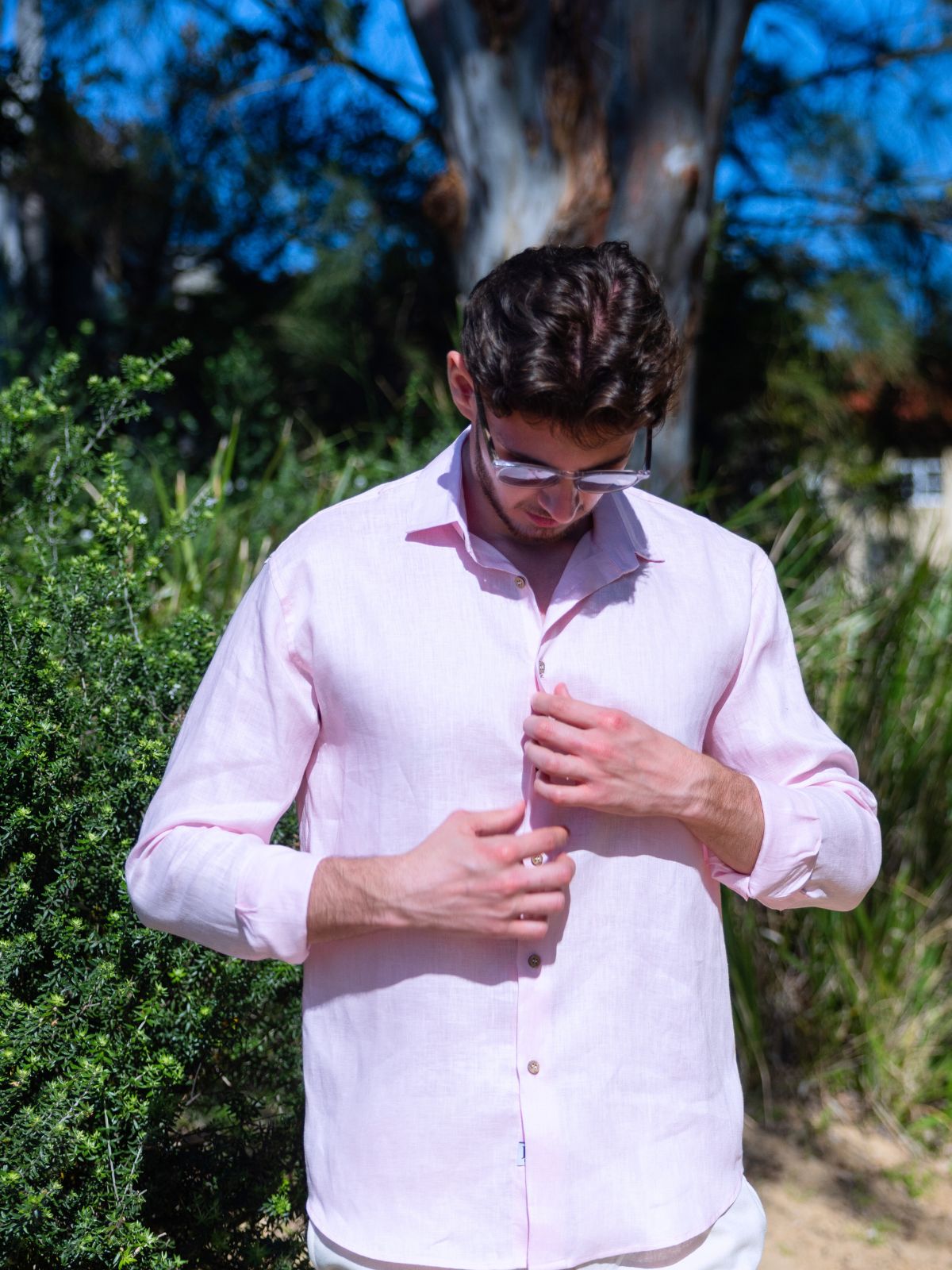 Byron Bay Linen L/S Shirt - Baby Pink