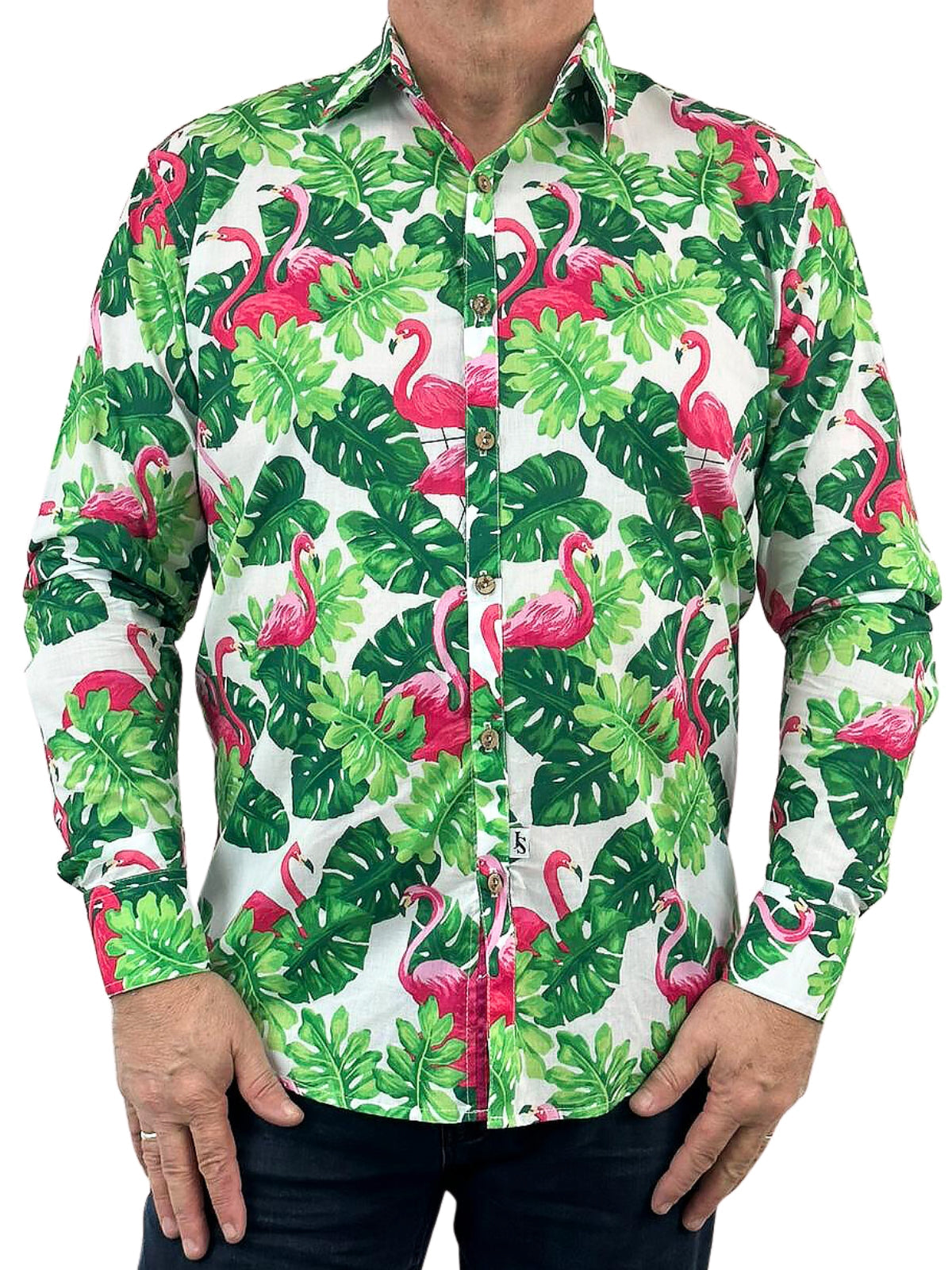 Plumage Floral Cotton L/S Big Mens Shirt – Green